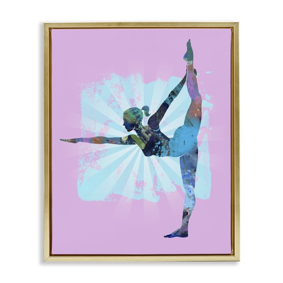 Stupell Industries Stretching Mindful Exercise Sports Painting Gold Floater Framed Canvas Art Print Wall Art, 17 x 21