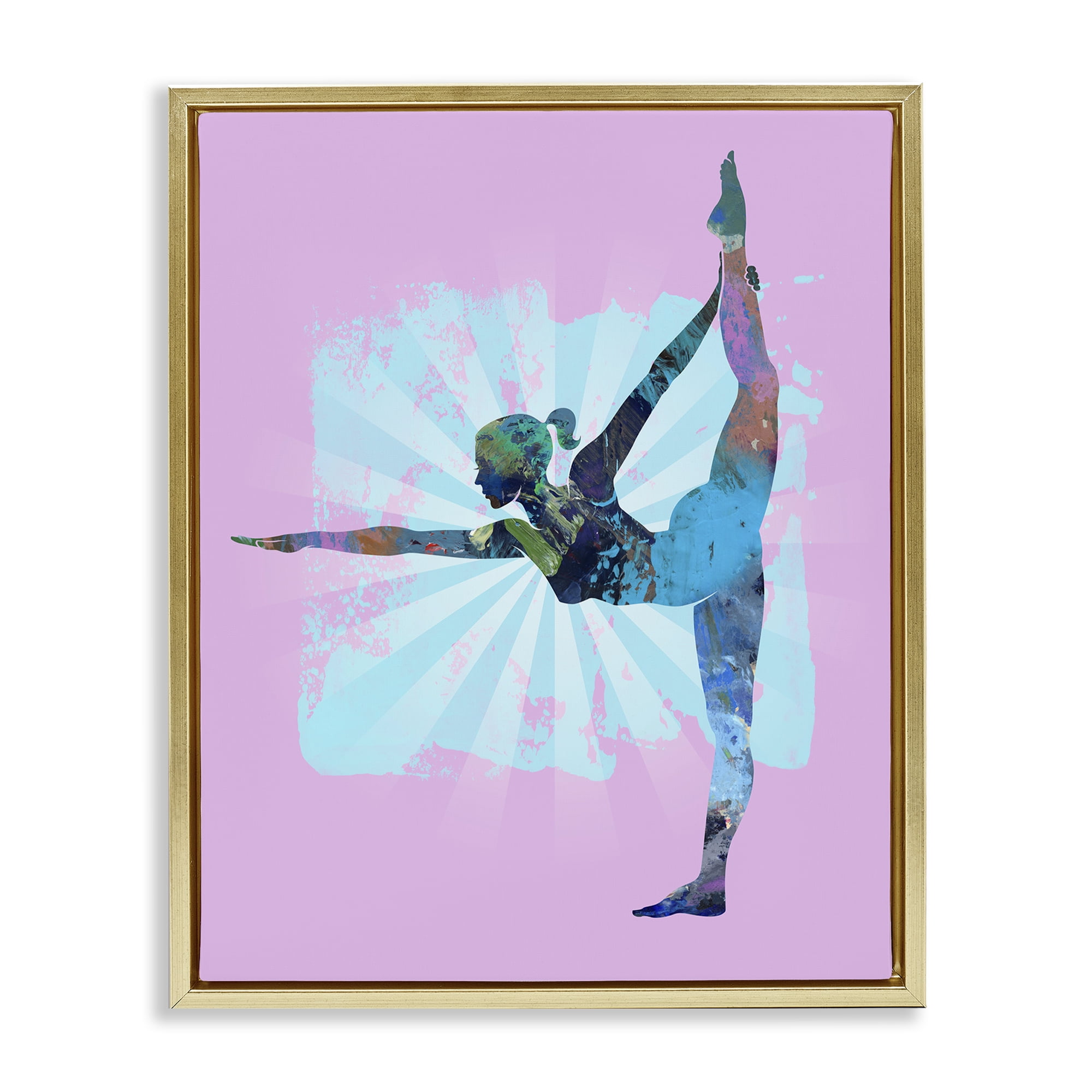 Stupell Industries Stretching Mindful Exercise Sports Painting Gold Floater Framed Canvas Art Print Wall Art, 25 x 31