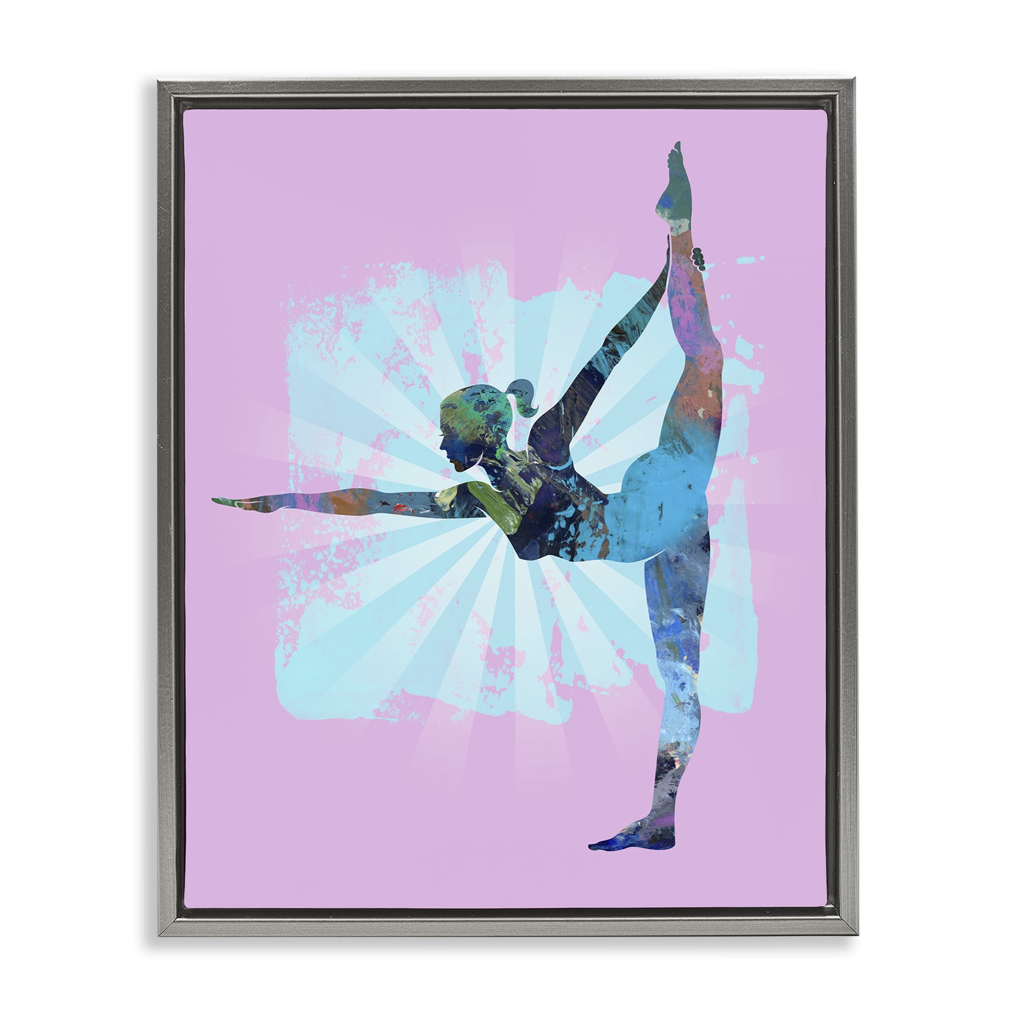 Stupell Industries Stretching Mindful Exercise Sports Painting Gray Floater Framed Canvas Art Print Wall Art, 25 x 31