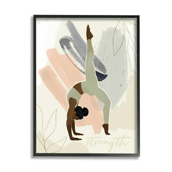Stupell Industries Stretching Yoga Pose Strength Text Floral Border Framed Wall Art, 24 x 30, Design by Victoria Barnes