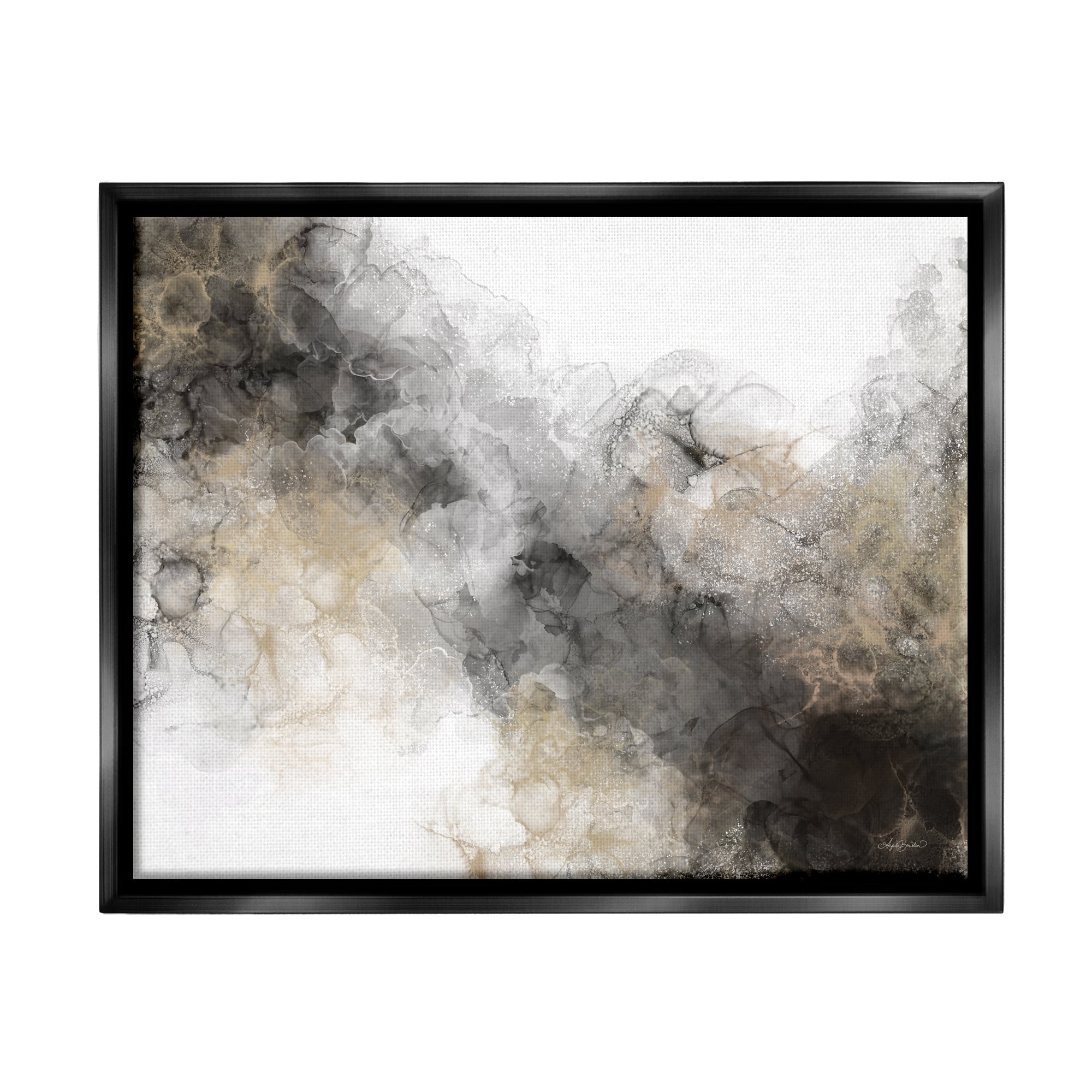 Stupell Industries Striking Abstract Earth Tones Painting Water Blotch Effect Painting Jet Black Floating Framed Canvas Print Wall Art, Design by Angela Bawden