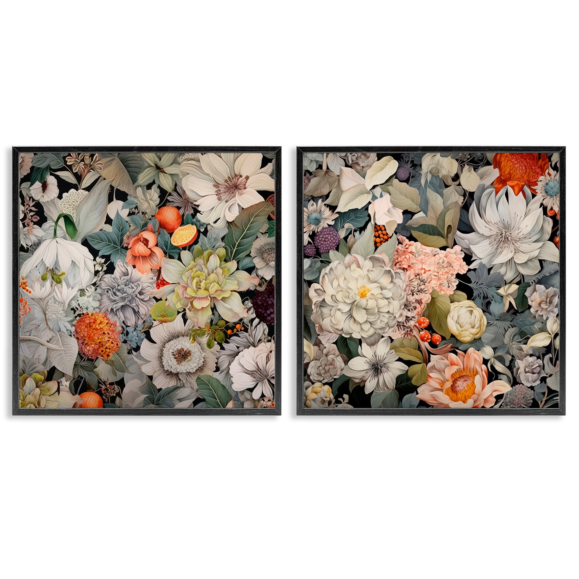 Stupell Industries Striking Botanical Floral Plants & Flowers Painting Black Framed Art Print Wall Art, 17 x 17, Set of 2