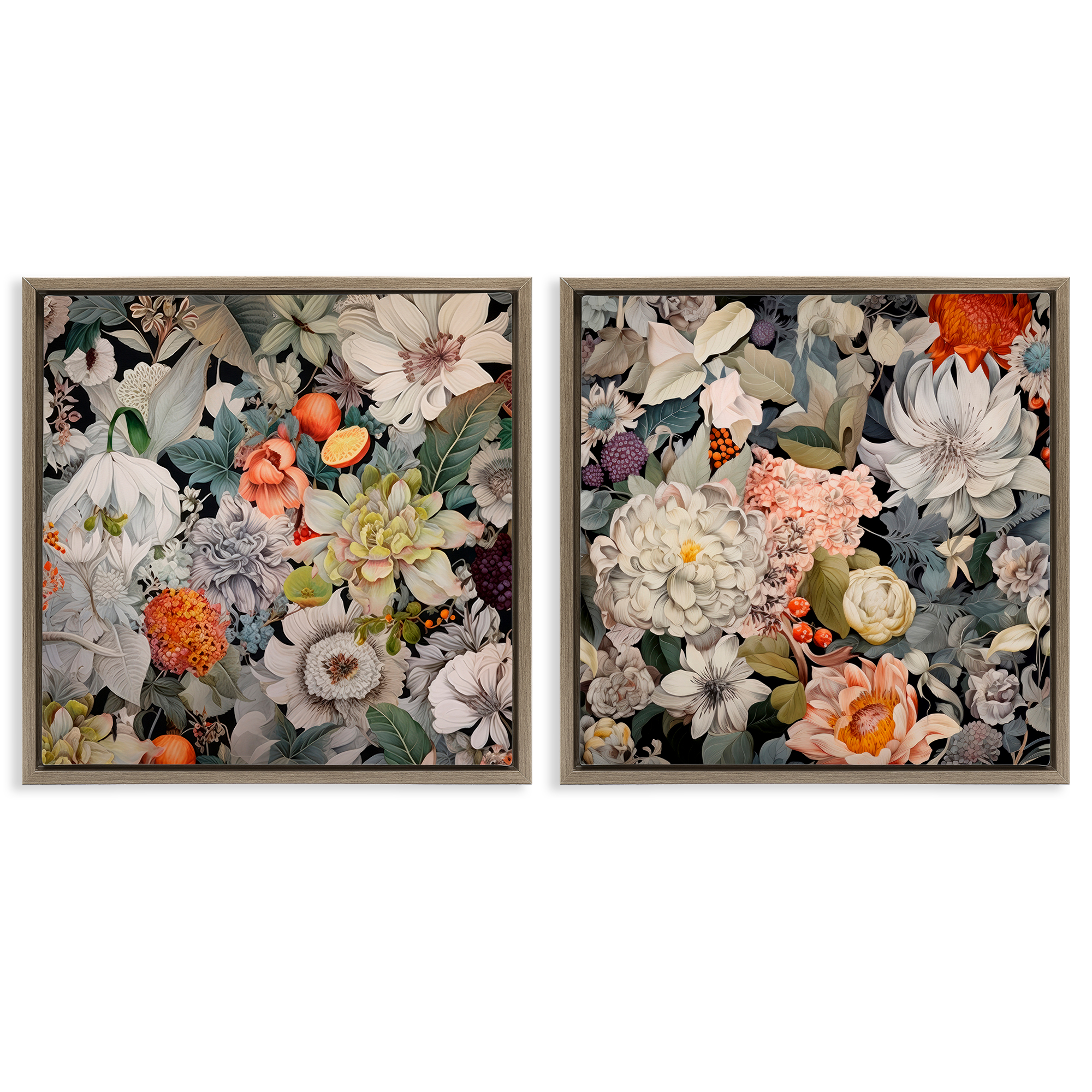 Stupell Industries Striking Botanical Floral Plants & Flowers Painting Brown Floater Framed Canvas Art Print Wall Art, 18 x 18, Set of 2