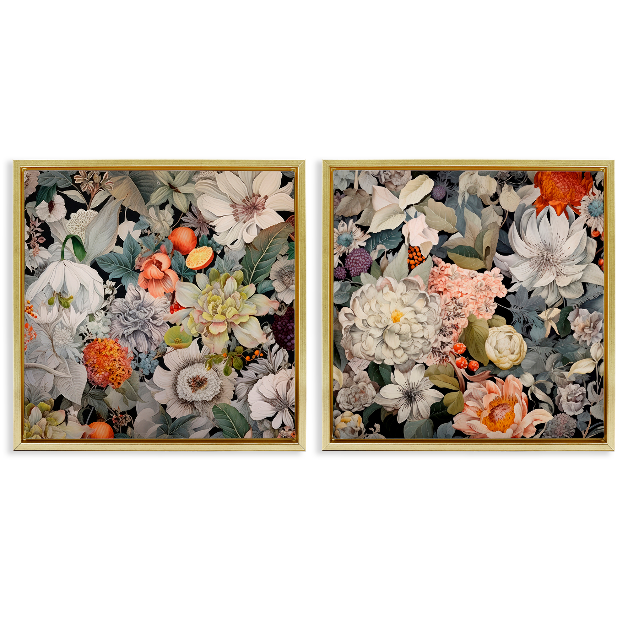 Stupell Industries Striking Botanical Floral Plants & Flowers Painting Gold Floater Framed Canvas Art Print Wall Art, 25 x 25, Set of 2
