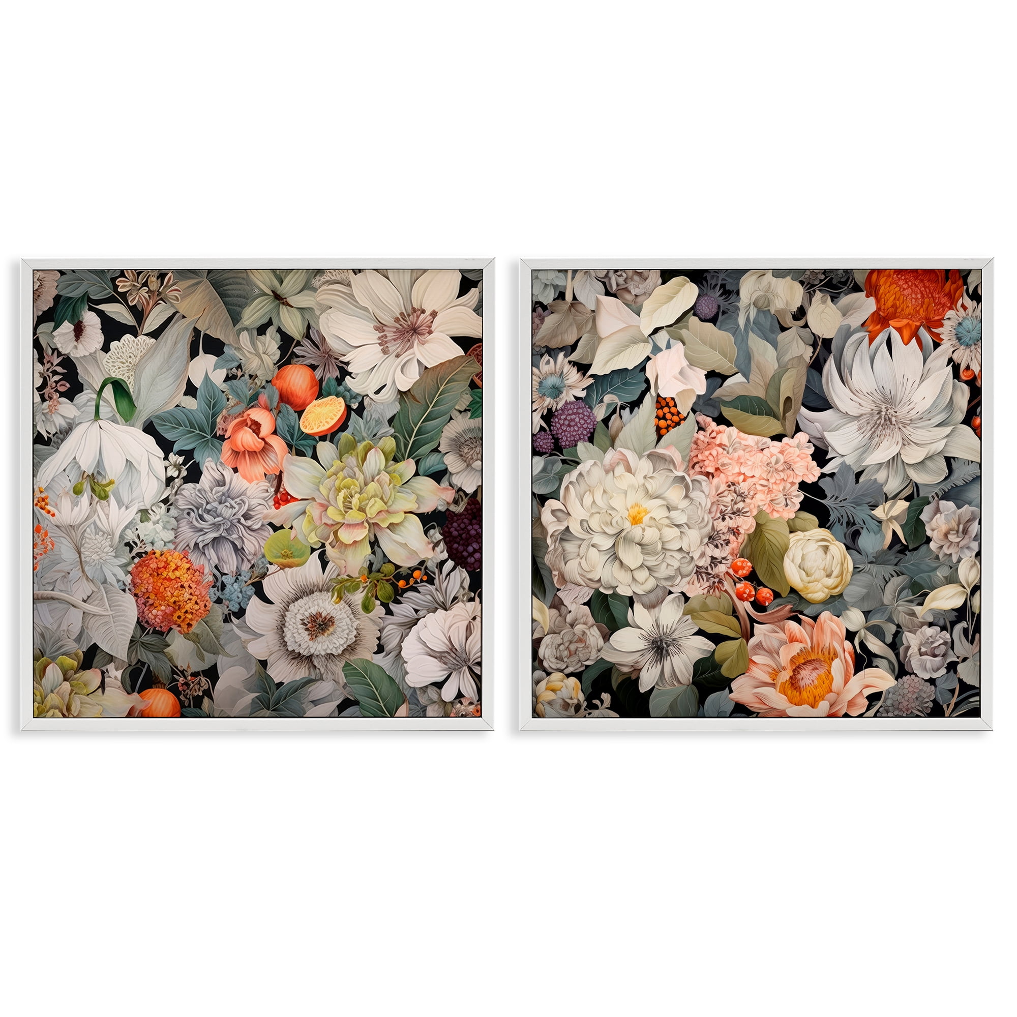 Stupell Industries Striking Botanical Floral Plants & Flowers Painting White Framed Art Print Wall Art, 24 x 24, Set of 2