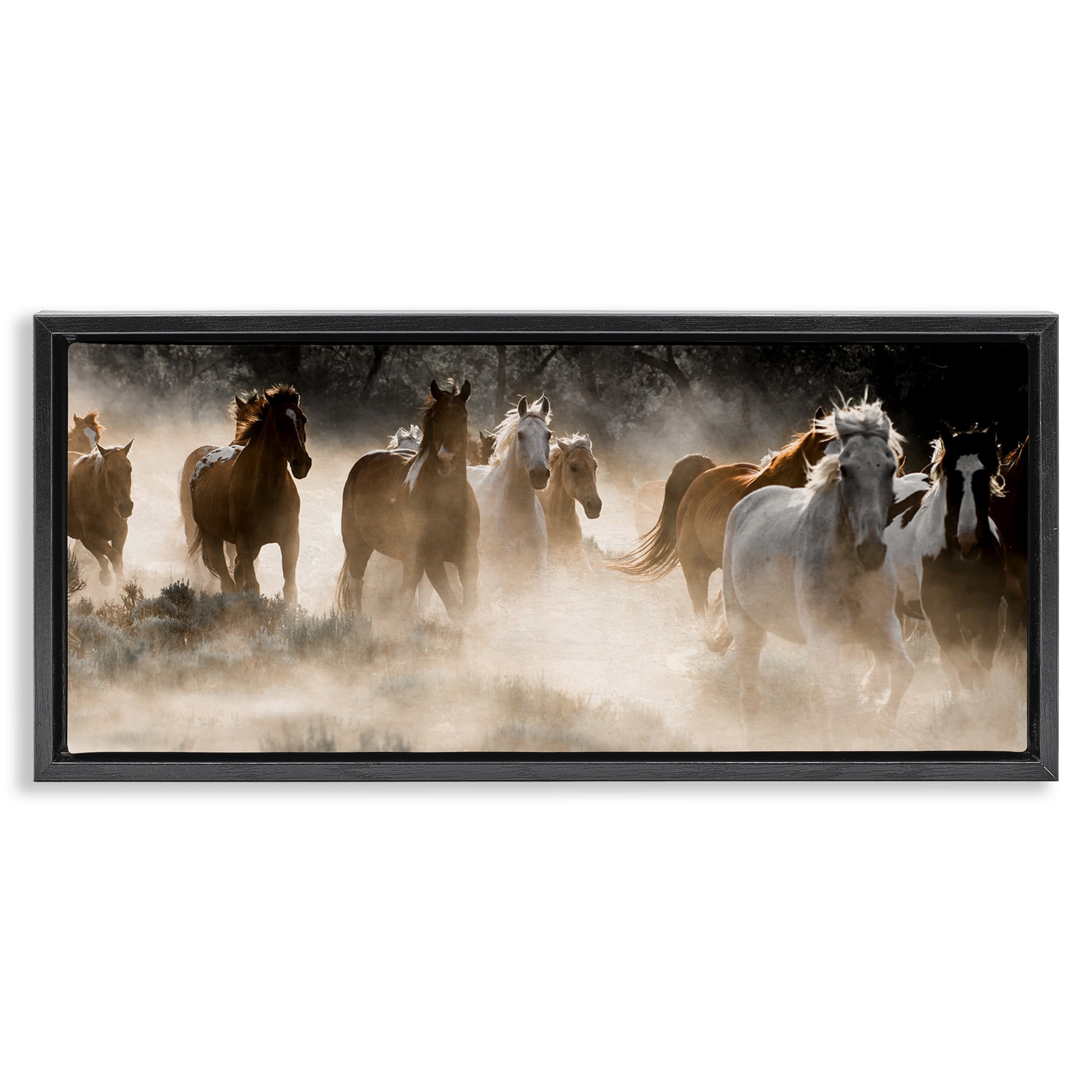 Stupell Industries Striking Horse Herd Galloping Animals & Insects Photography Black Floater Framed Canvas Art Print Wall Art, 25 x 11