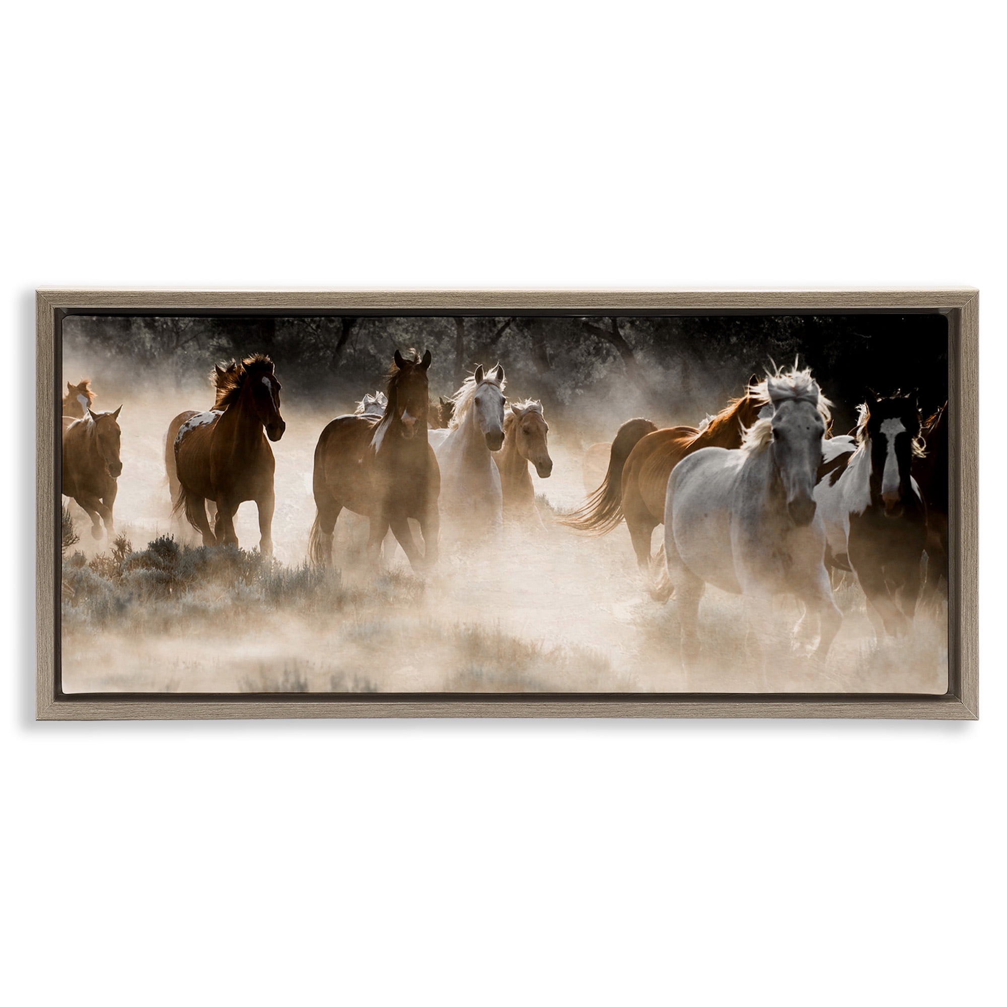 Stupell Industries Striking Horse Herd Galloping Animals & Insects Photography Brown Floater Framed Canvas Art Print Wall Art, 25 x 11