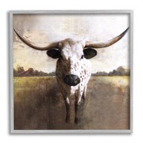 Stupell Industries Striking Longhorn Cattle Warm Sunlight Farmland Grass Framed Wall Art, 17 x 17, Design by White Ladder