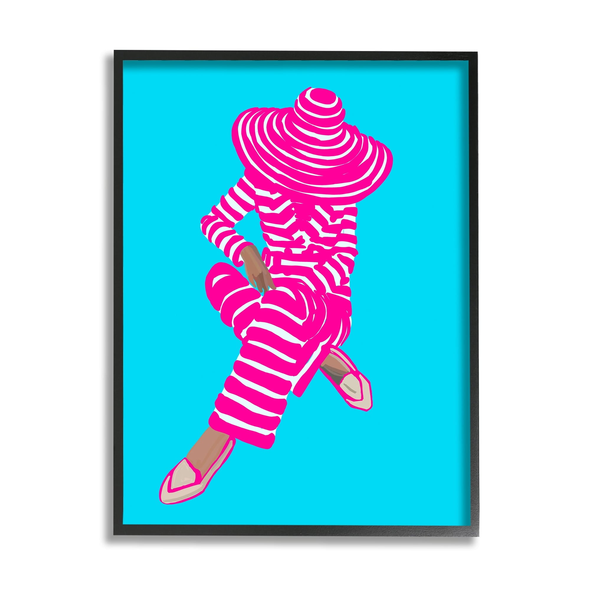 Stupell Industries Stripe Pattern Pop Style Fashion Woman Sitting Graphic Art Black Framed Art Print Wall Art, Design by Amelia Noyes