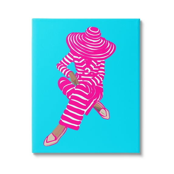 Stupell Industries Stripe Pattern Pop Style Fashion Woman Sitting Graphic Art Gallery Wrapped Canvas Print Wall Art, Design by Amelia Noyes