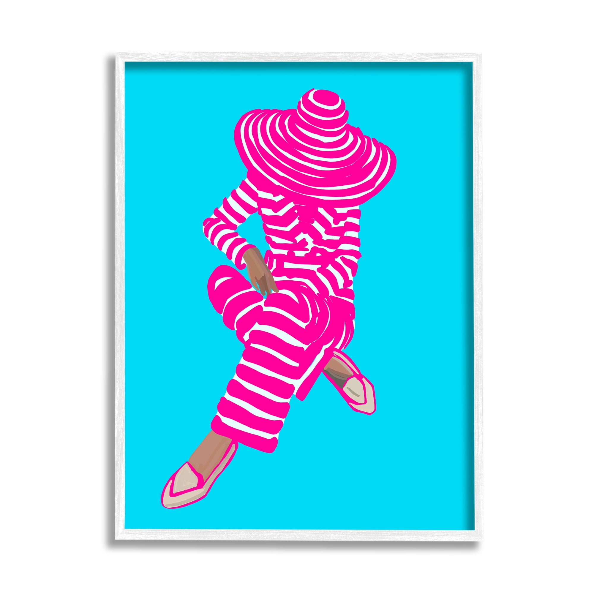 Stupell Industries Stripe Pattern Pop Style Fashion Woman Sitting Graphic Art White Framed Art Print Wall Art, Design by Amelia Noyes