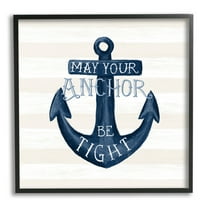 Stupell Industries Striped Anchor Phrase Nautical Beach Illustration Graphic Art Black Framed Art Print Wall Art, Design by Raquel Maciel