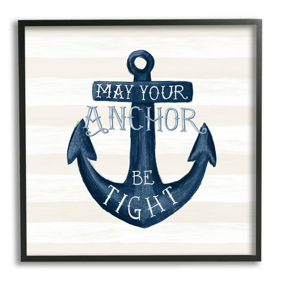 Stupell Industries Striped Anchor Phrase Nautical Beach Illustration Graphic Art Black Framed Art Print Wall Art, Design by Raquel Maciel