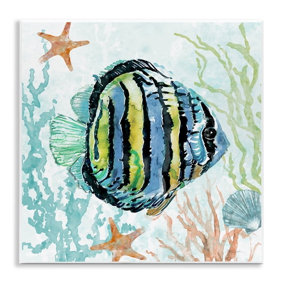 Stupell Industries Striped Angel Fish Animals Painting Unframed Art Print Wall Art, 12 x 12