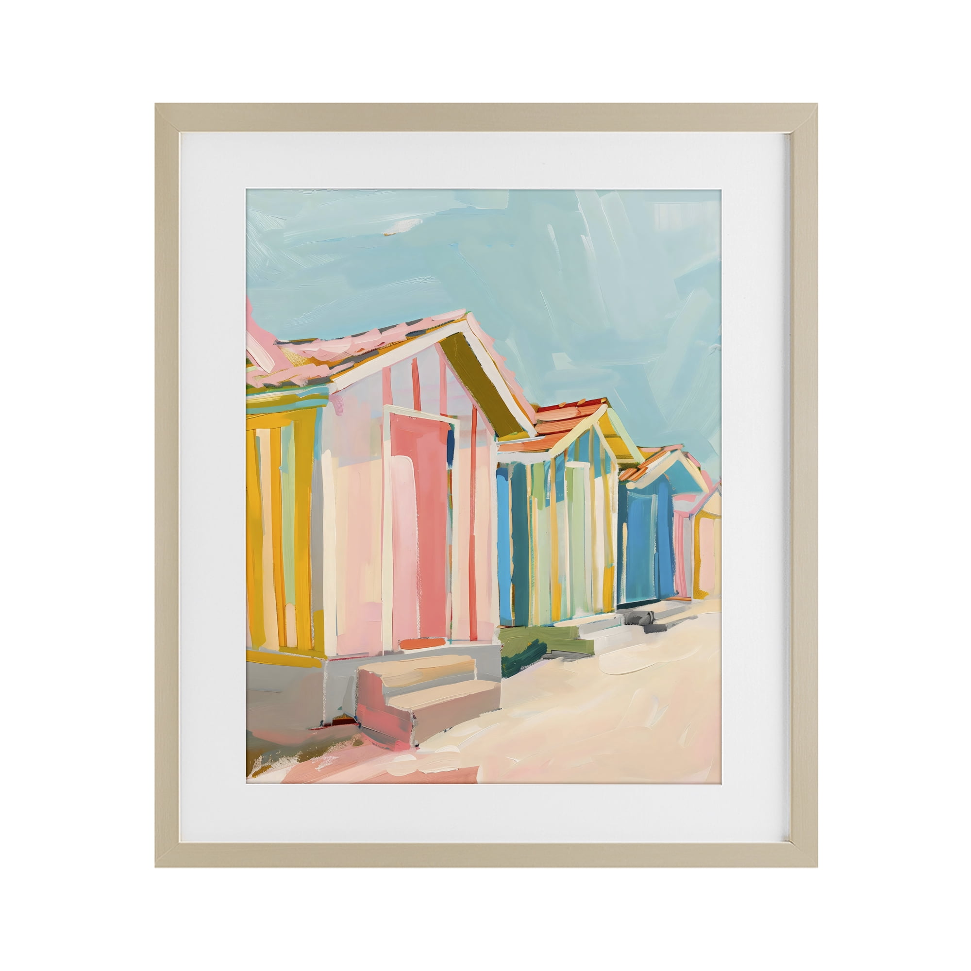 Stupell Industries Striped Beach Bungalows Birch Framed Print Under Glass, design by The Prints Vibe
