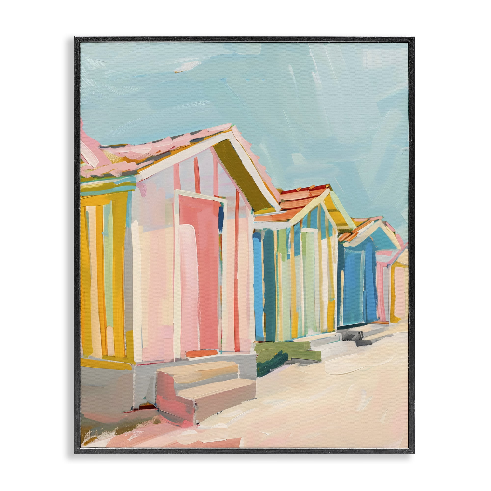 Stupell Industries Striped Beach Bungalows Black Framed Giclee Art, design by The Prints Vibe