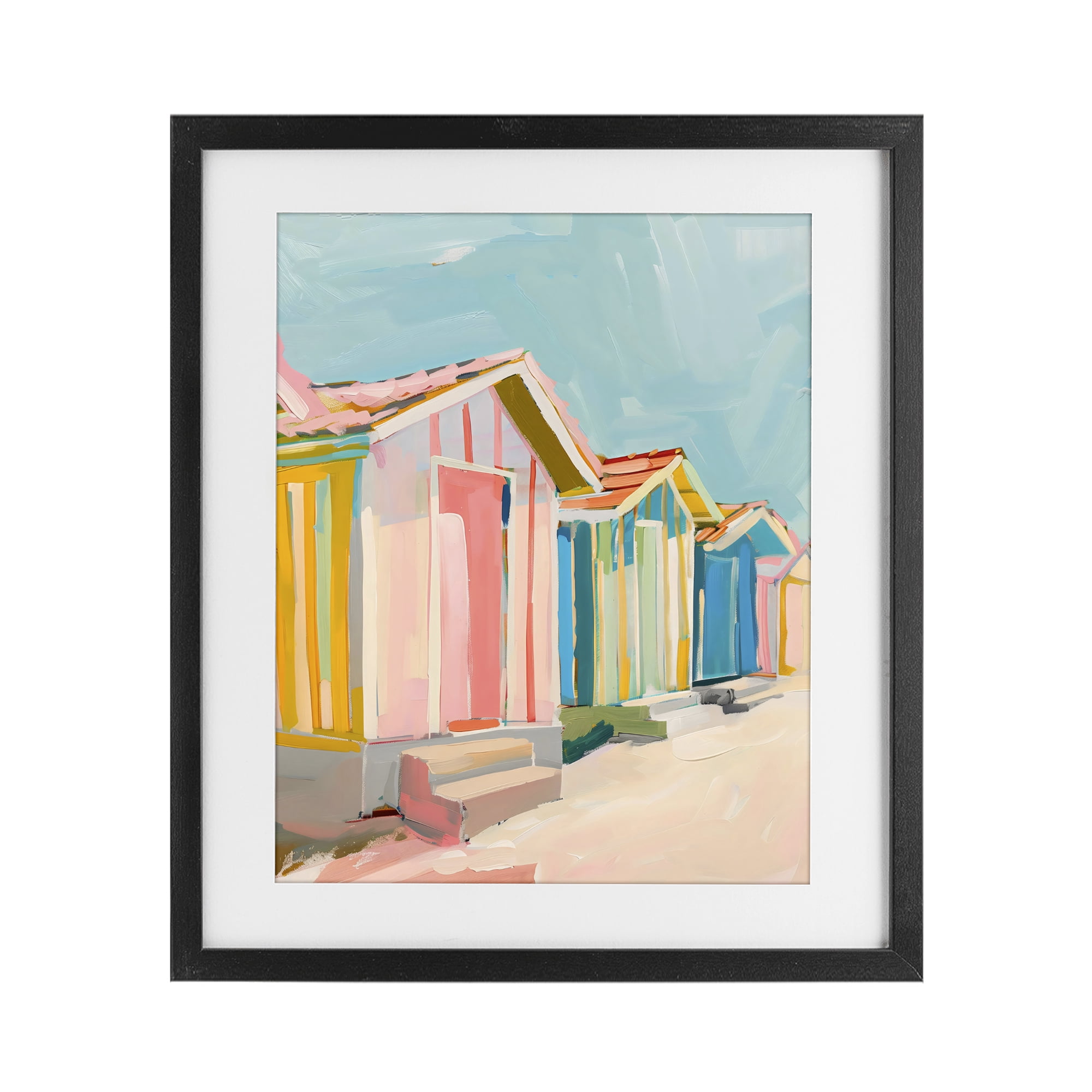 Stupell Industries Striped Beach Bungalows Black Framed Print Under Glass, design by The Prints Vibe