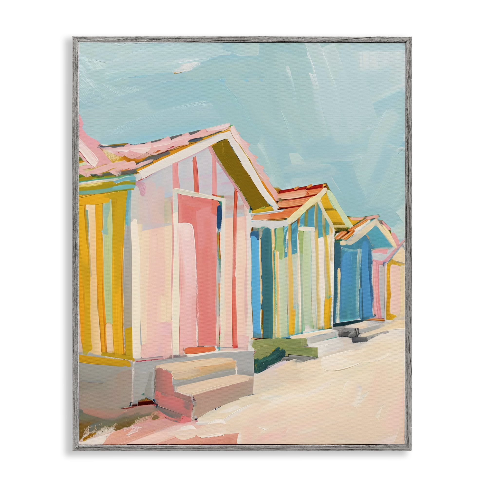 Stupell Industries Striped Beach Bungalows Gray Framed Giclee Art, design by The Prints Vibe