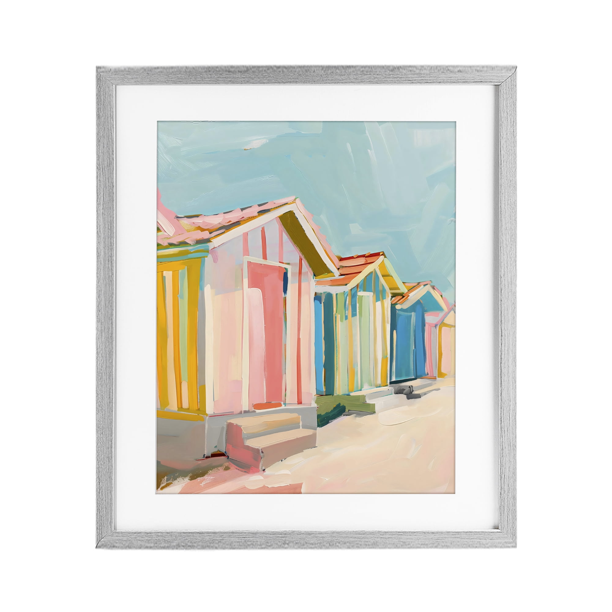 Stupell Industries Striped Beach Bungalows Gray Framed Print Under Glass, design by The Prints Vibe