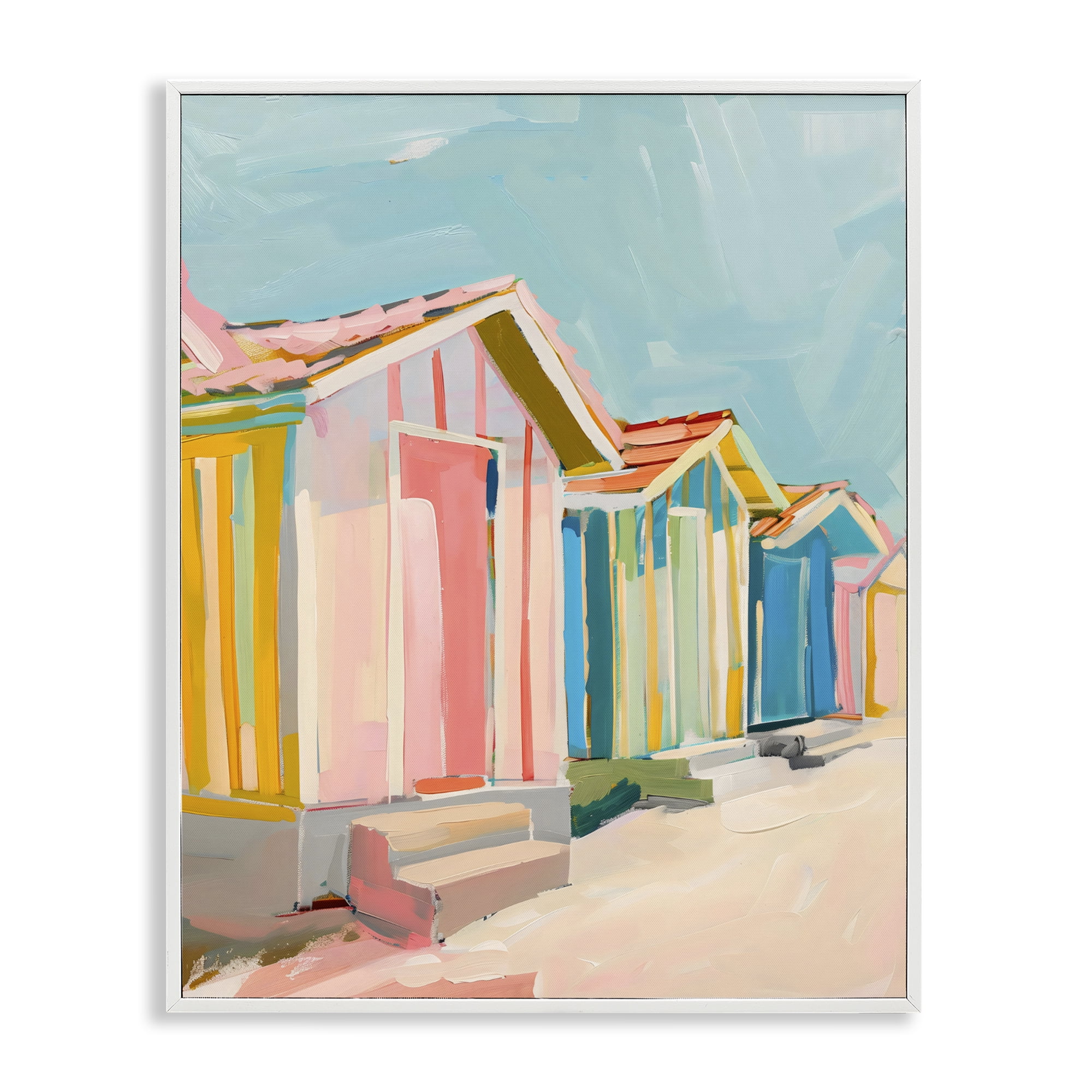Stupell Industries Striped Beach Bungalows White Framed Giclee Art, design by The Prints Vibe