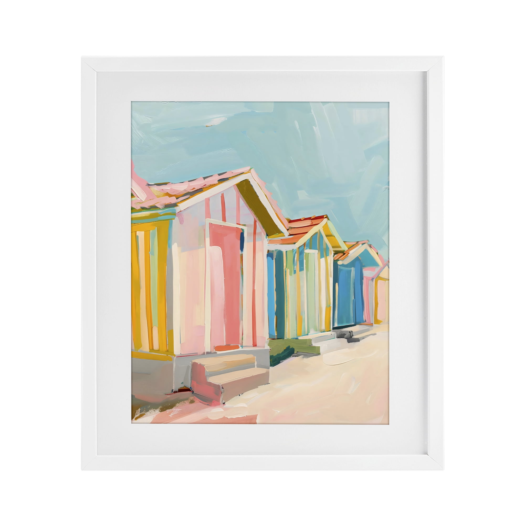 Stupell Industries Striped Beach Bungalows White Framed Print Under Glass, design by The Prints Vibe