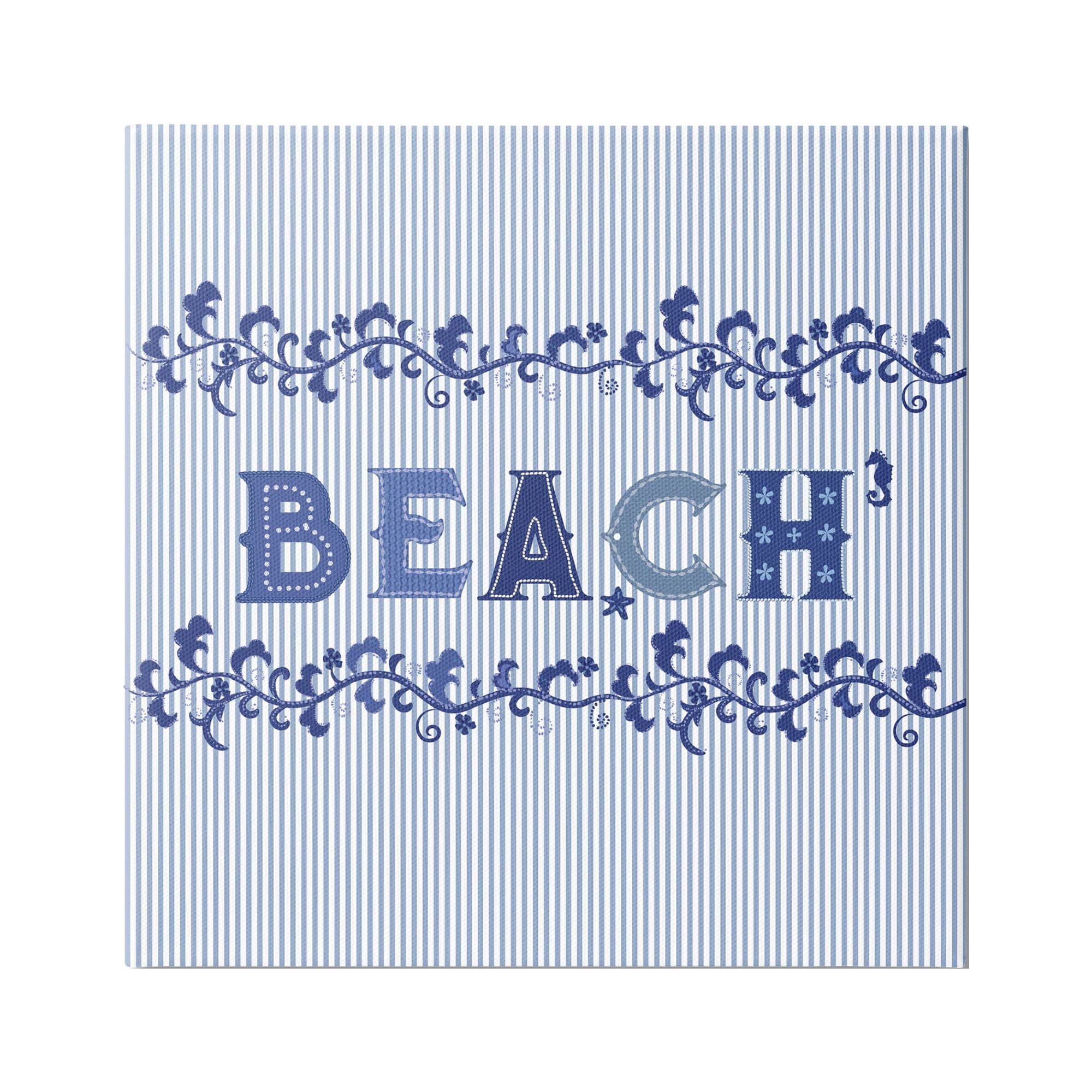 Stupell Industries Striped Beach Letters Botanical & Floral Painting Gallery Wrapped Canvas Art Print Wall Art, 36 x 36