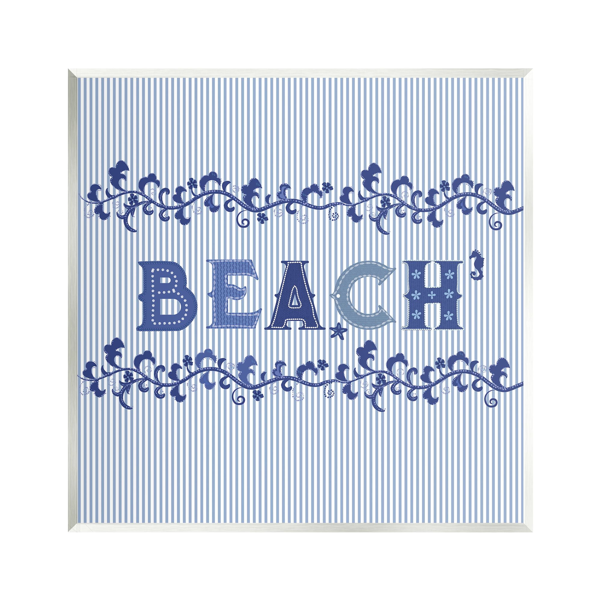 Stupell Industries Striped Beach Letters Botanical & Floral Painting Unframed Art Print Wall Art, 12 x 12