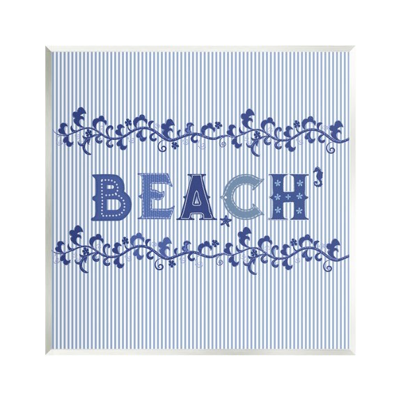Stupell Industries Striped Beach Letters Botanical & Floral Painting Unframed Art Print Wall Art, 12 x 12