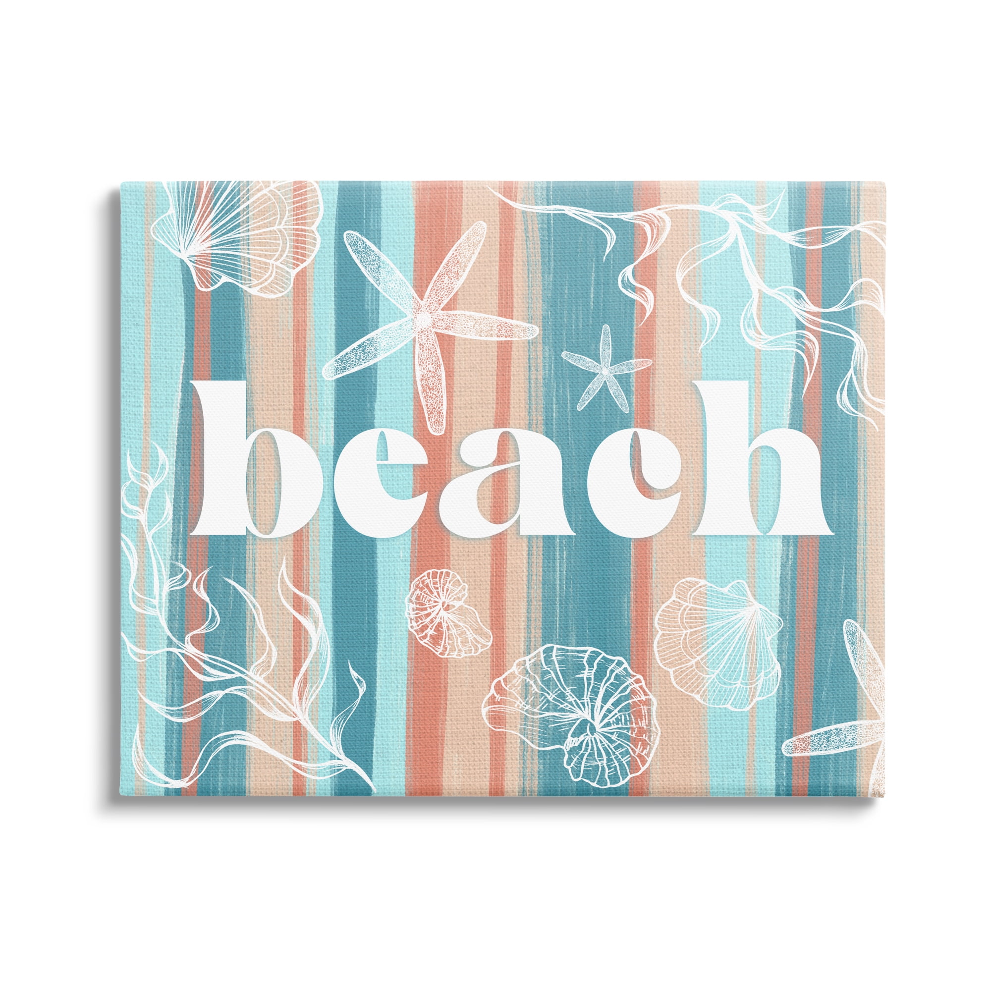 Stupell Industries Striped Beach Sign Various Sea Life Seaweed Coral Graphic Art Gallery Wrapped Canvas Print Wall Art, Design by Ziwei Li
