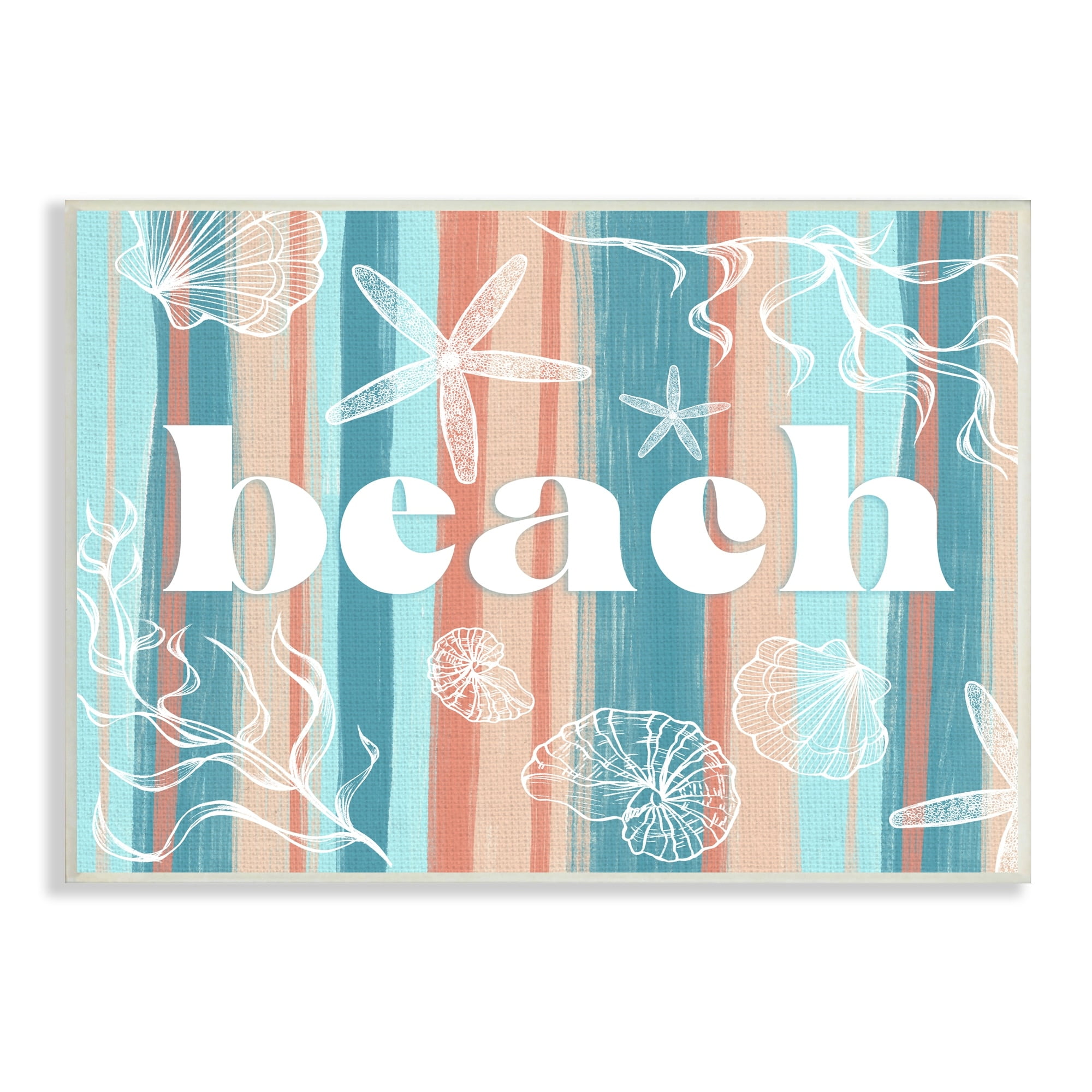 Stupell Industries Striped Beach Sign Various Sea Life Seaweed Coral Graphic Art Unframed Art Print Wall Art, Design by Ziwei Li
