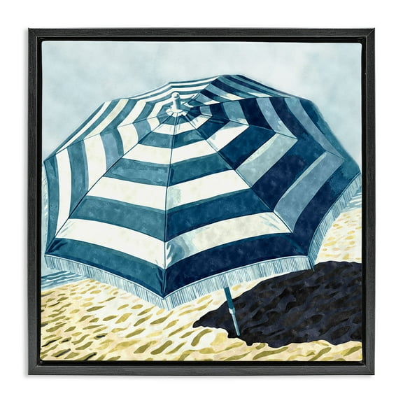Stupell Industries Striped Beach Umbrella Landscape Painting Black Floater Framed Canvas Art Print Wall Art, 18 x 18