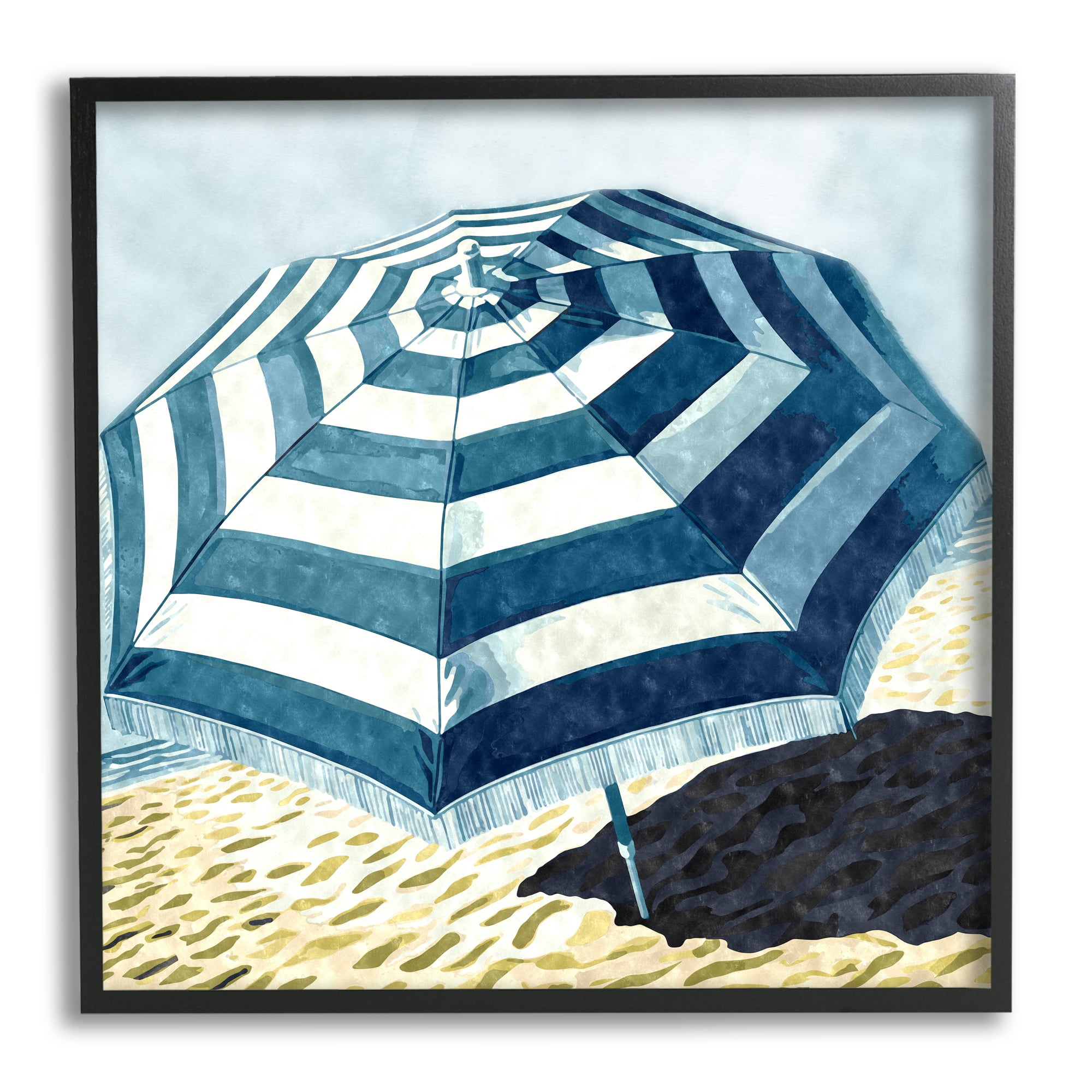 Stupell Industries Striped Beach Umbrella Landscape Painting Black Framed Art Print Wall Art, 17 x 17