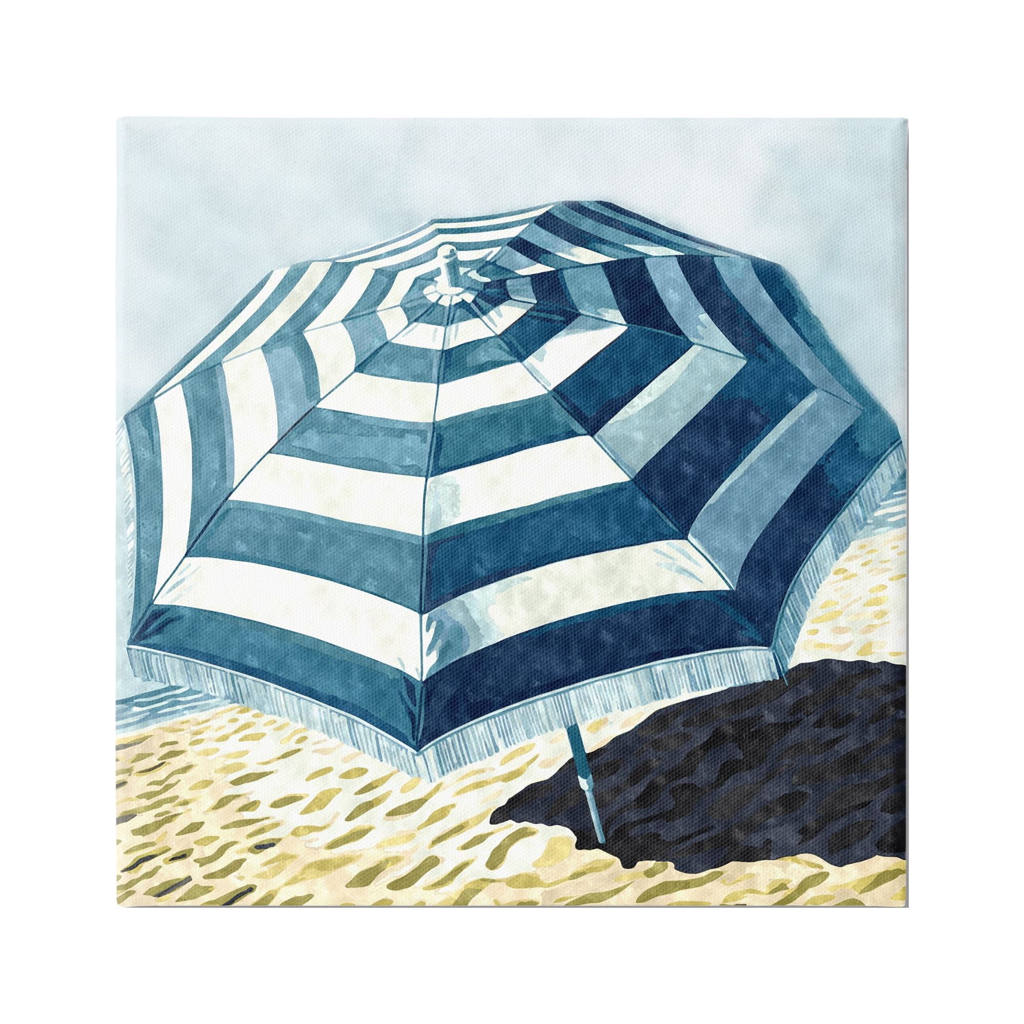 Stupell Industries Striped Beach Umbrella Landscape Painting Gallery Wrapped Canvas Art Print Wall Art, 36 x 36