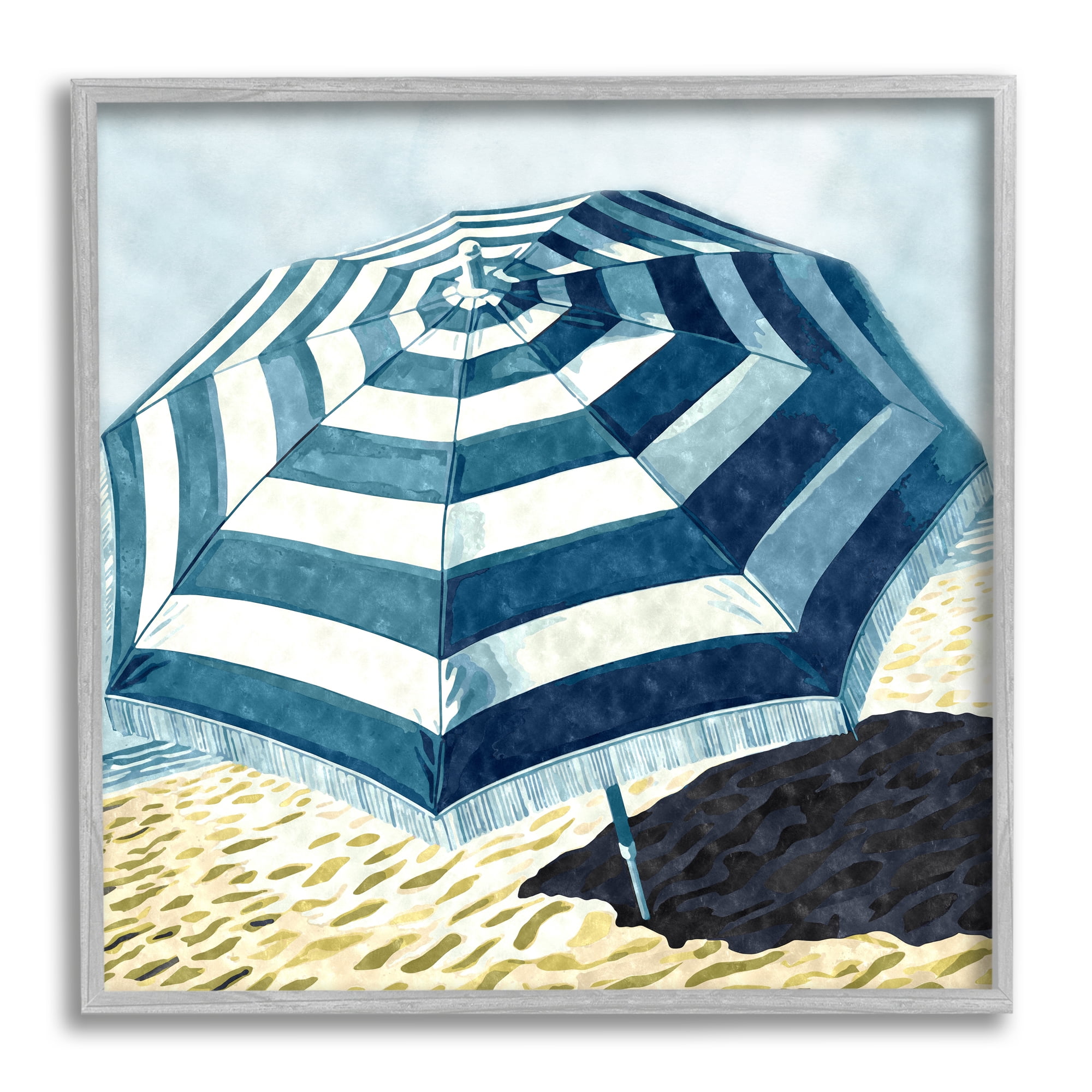 Stupell Industries Striped Beach Umbrella Landscape Painting Gray Framed Art Print Wall Art, 17 x 17