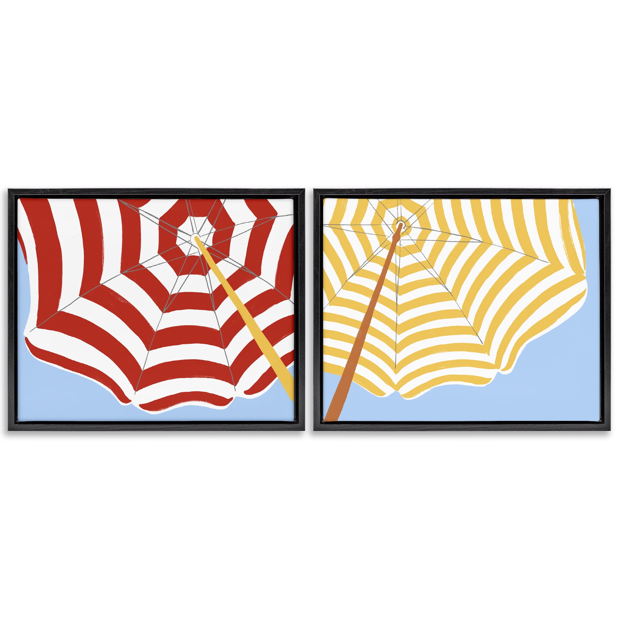 Stupell Industries Striped Beach Umbrella Nautical & Beach Painting Black Floater Framed Canvas Art Print Wall Art, 31 x 25, Set of 2