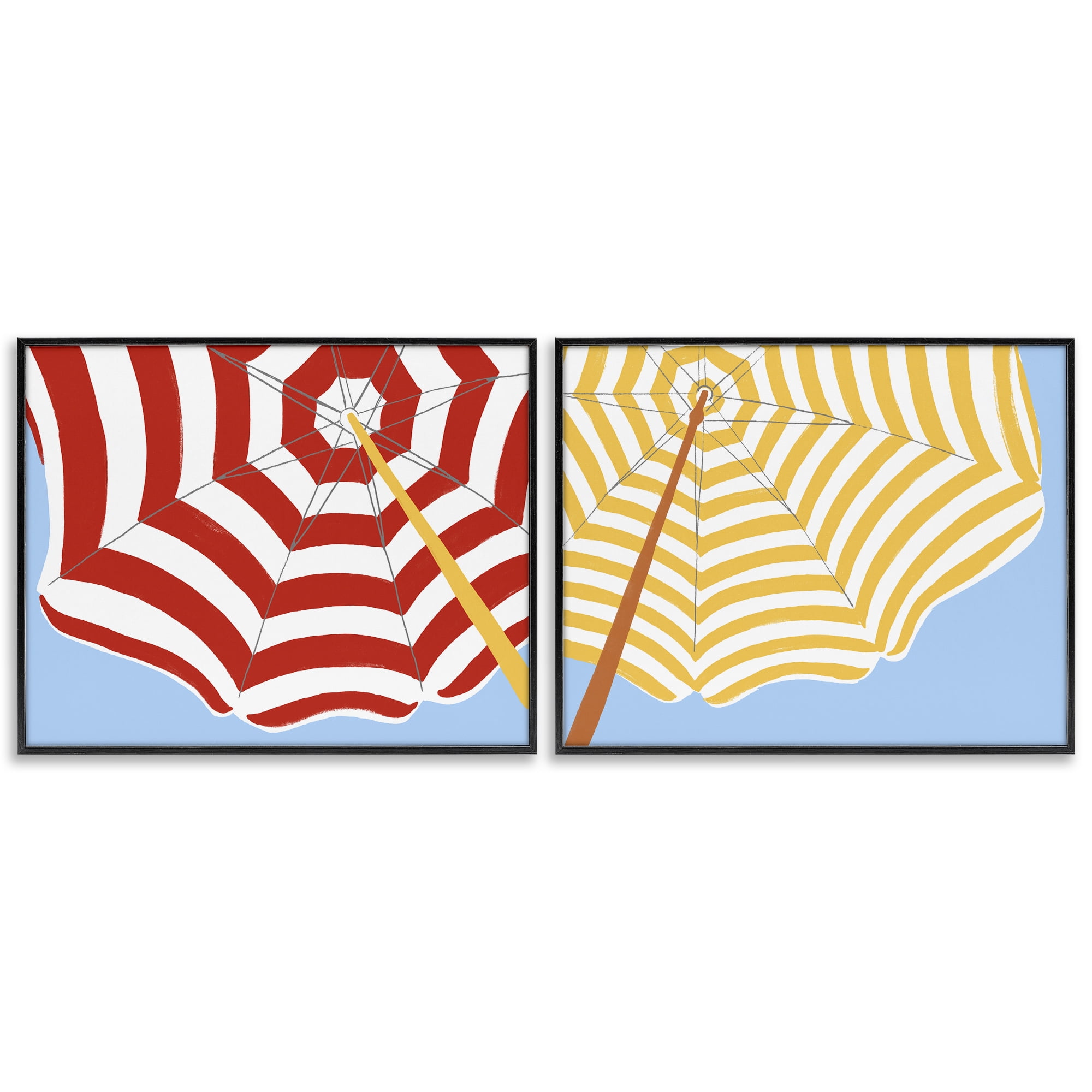Stupell Industries Striped Beach Umbrella Nautical & Beach Painting Black Framed Art Print Wall Art, 30 x 24, Set of 2