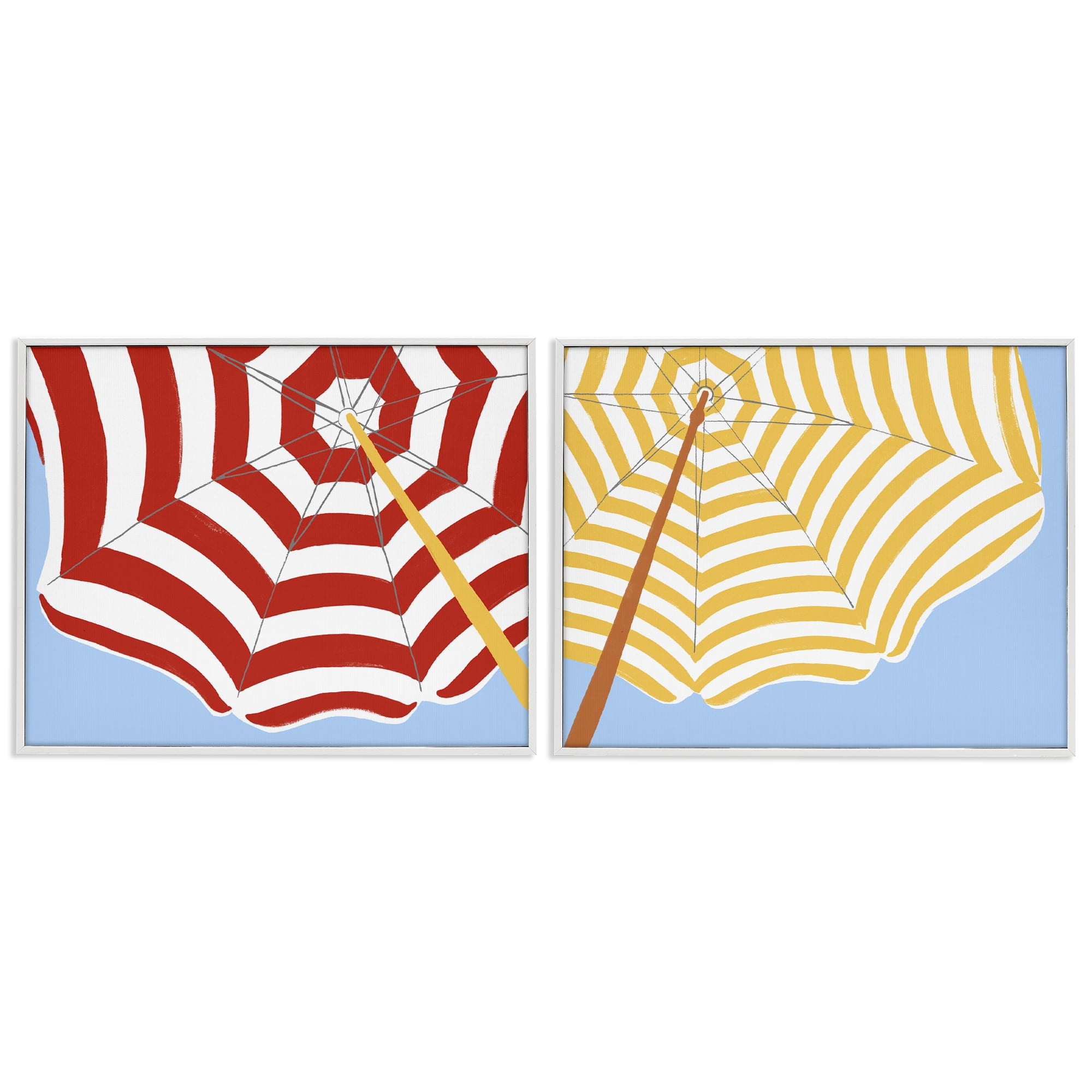 Stupell Industries Striped Beach Umbrella Nautical & Beach Painting White Framed Art Print Wall Art, 30 x 24, Set of 2