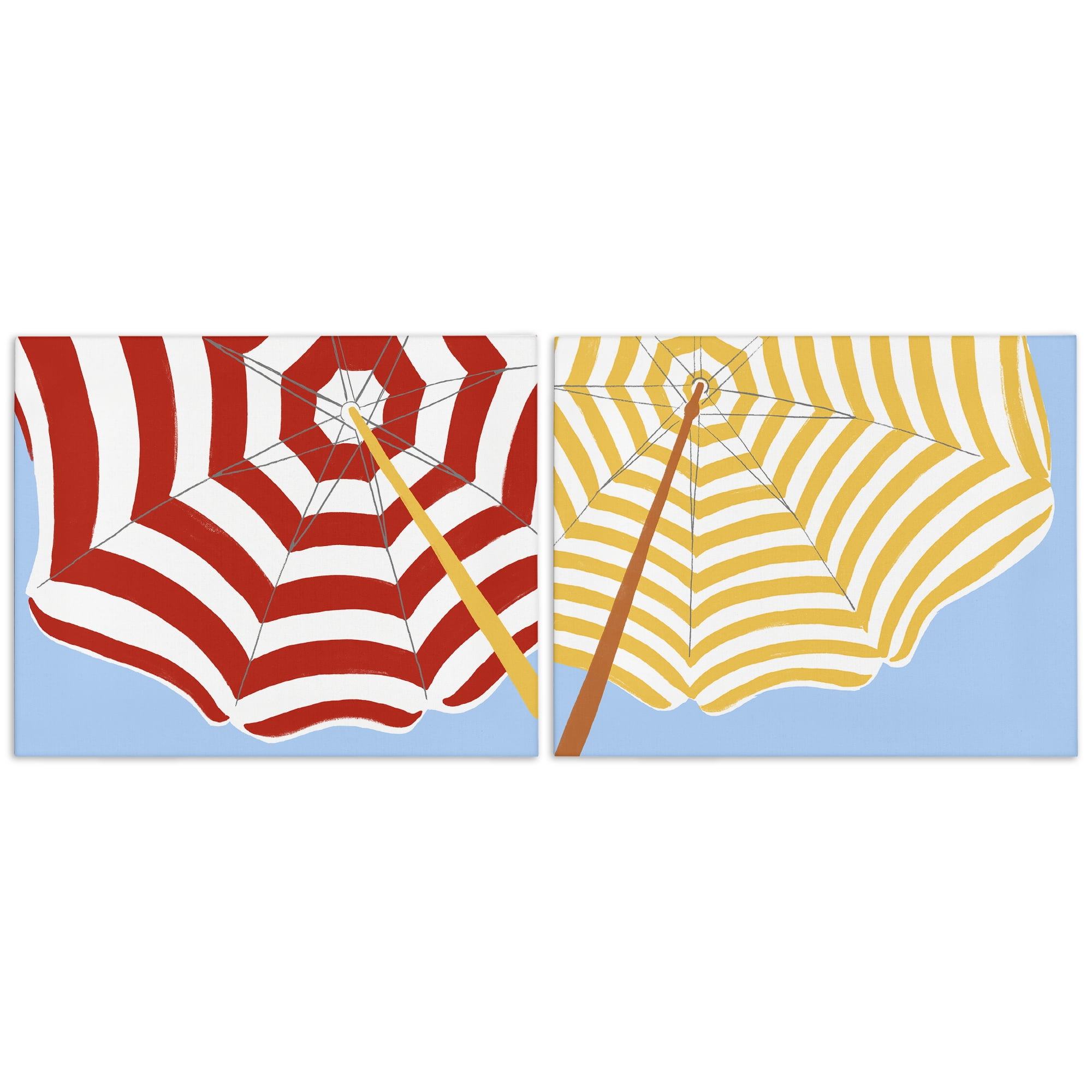 Stupell Industries Striped Beach Umbrella Nautical & Beach Painting Wrapped Canvas Art Print Wall Art, 20 x 16, Set of 2