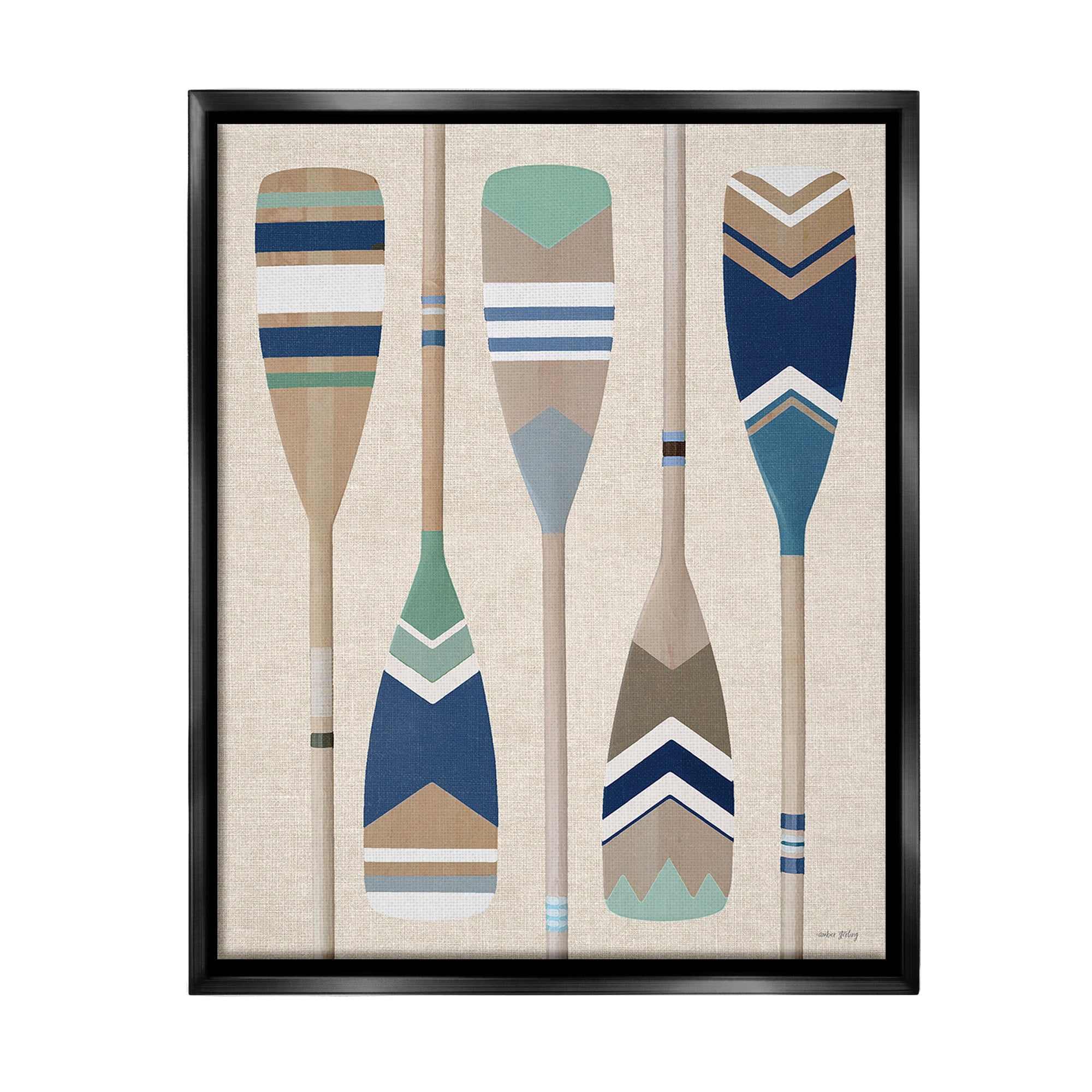 Stupell Industries Striped Boating Oars Nature Painting Black Floater Framed Canvas Art Print Wall Art, 25 x 31