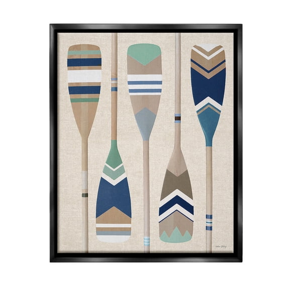 Stupell Industries Striped Boating Oars Nature Painting Black Floater Framed Canvas Art Print Wall Art, 25 x 31