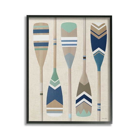 Stupell Industries Striped Boating Oars Nature Painting Black Framed Art Print Wall Art, 24 x 30