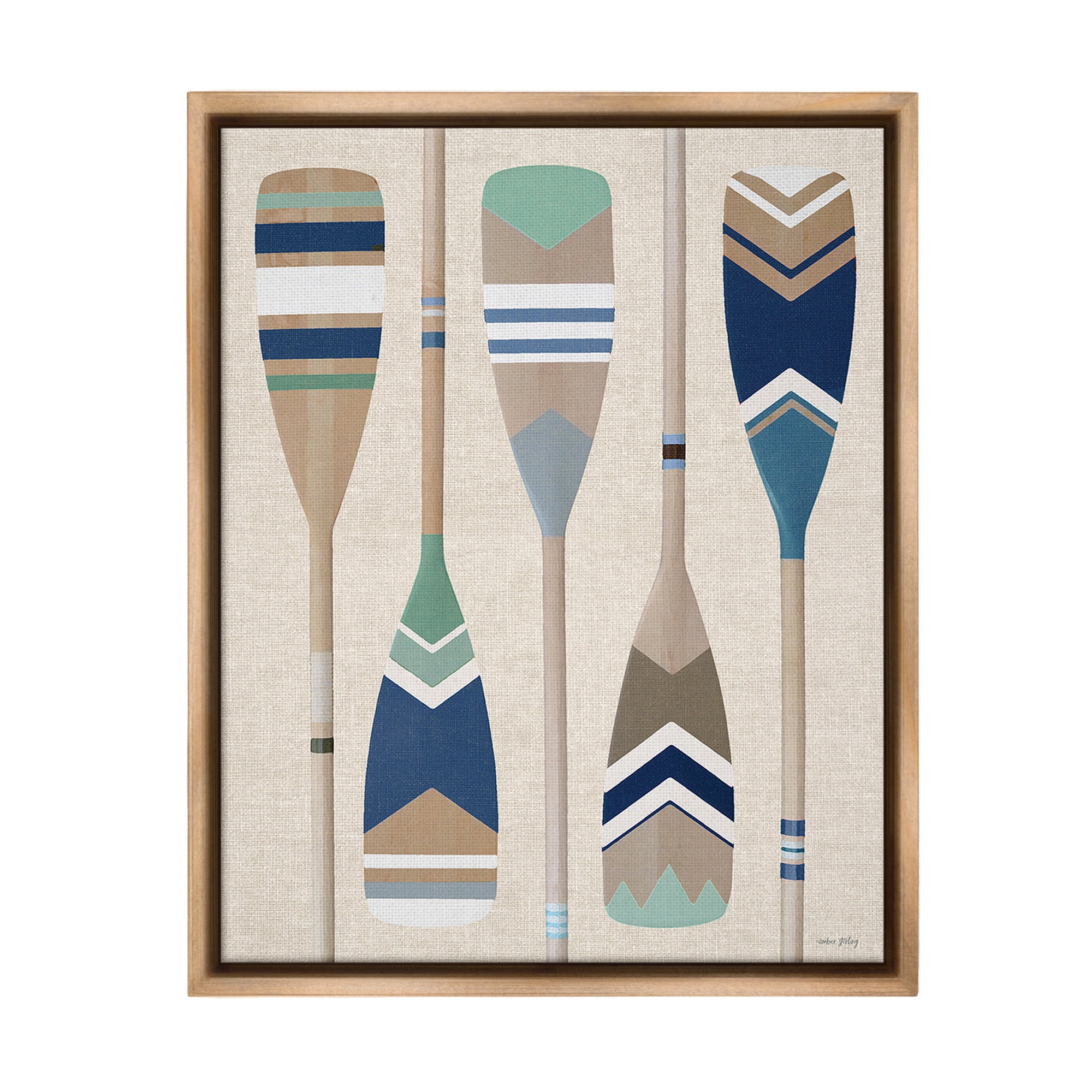 Stupell Industries Striped Boating Oars Nature Painting Brown Floater Framed Canvas Art Print Wall Art, 25 x 31