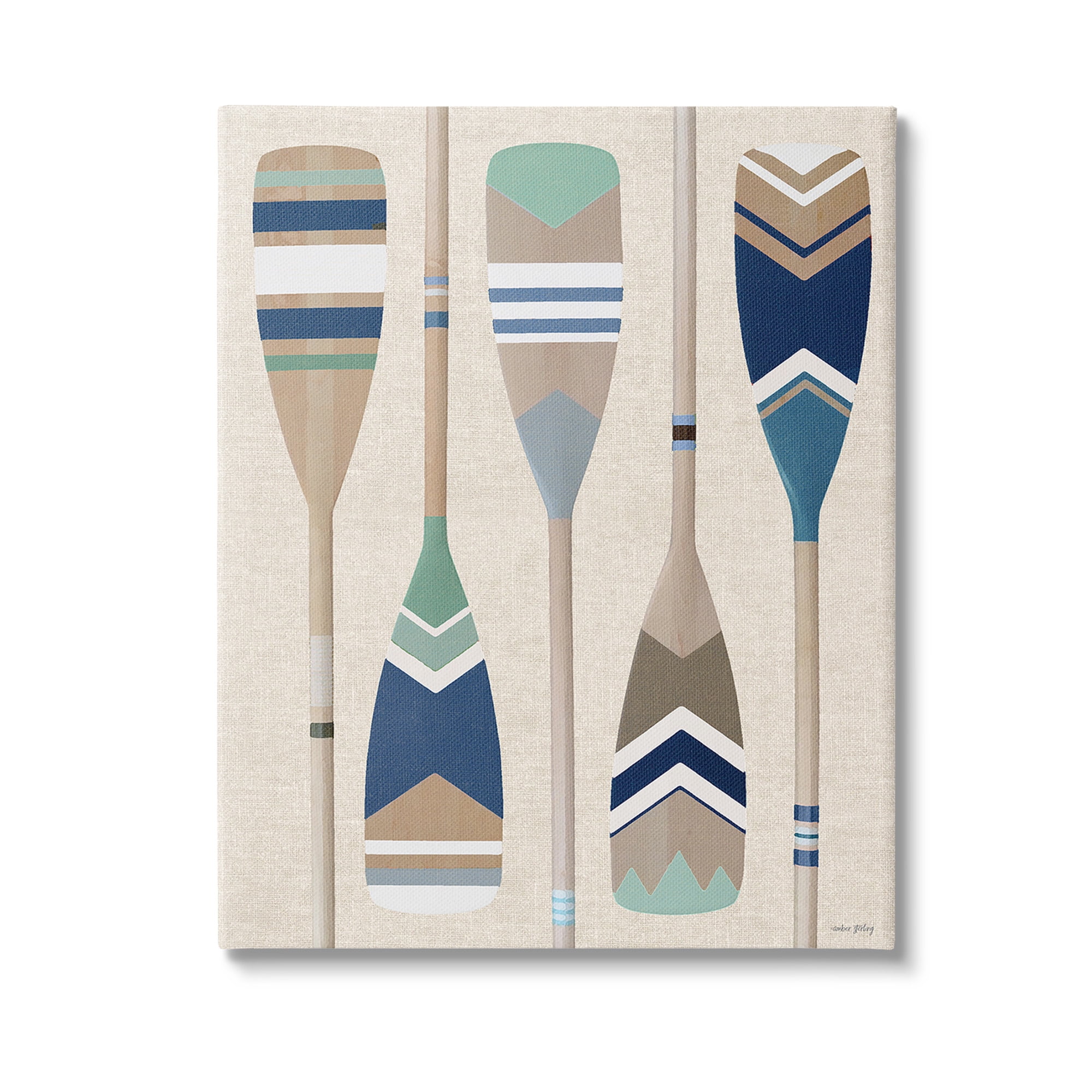 Stupell Industries Striped Boating Oars Nature Painting Gallery Wrapped Canvas Art Print Wall Art, 36 x 48