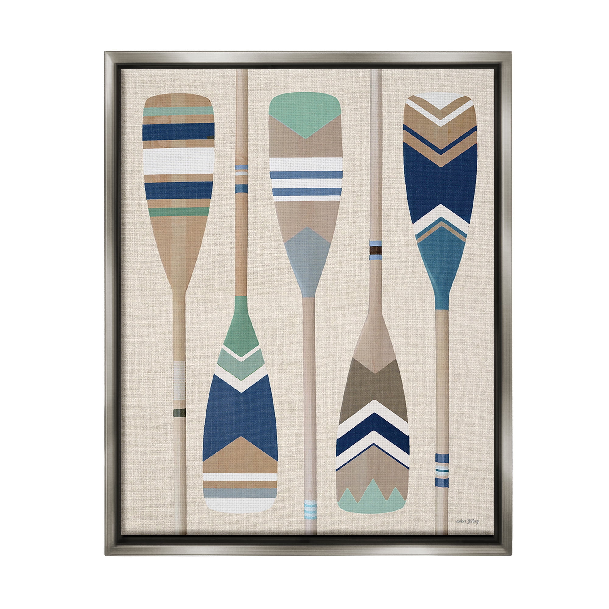 Stupell Industries Striped Boating Oars Nature Painting Gray Floater Framed Canvas Art Print Wall Art, 25 x 31