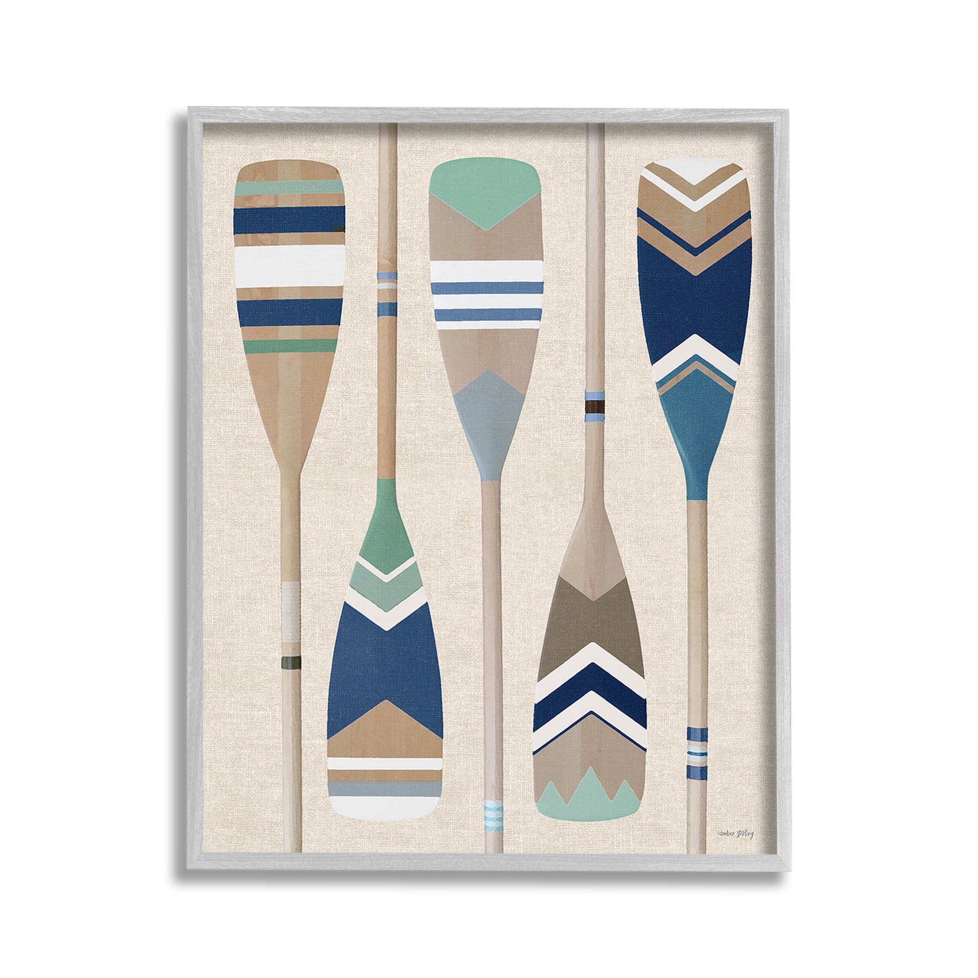 Stupell Industries Striped Boating Oars Nature Painting Gray Framed Art Print Wall Art, 11 x 14