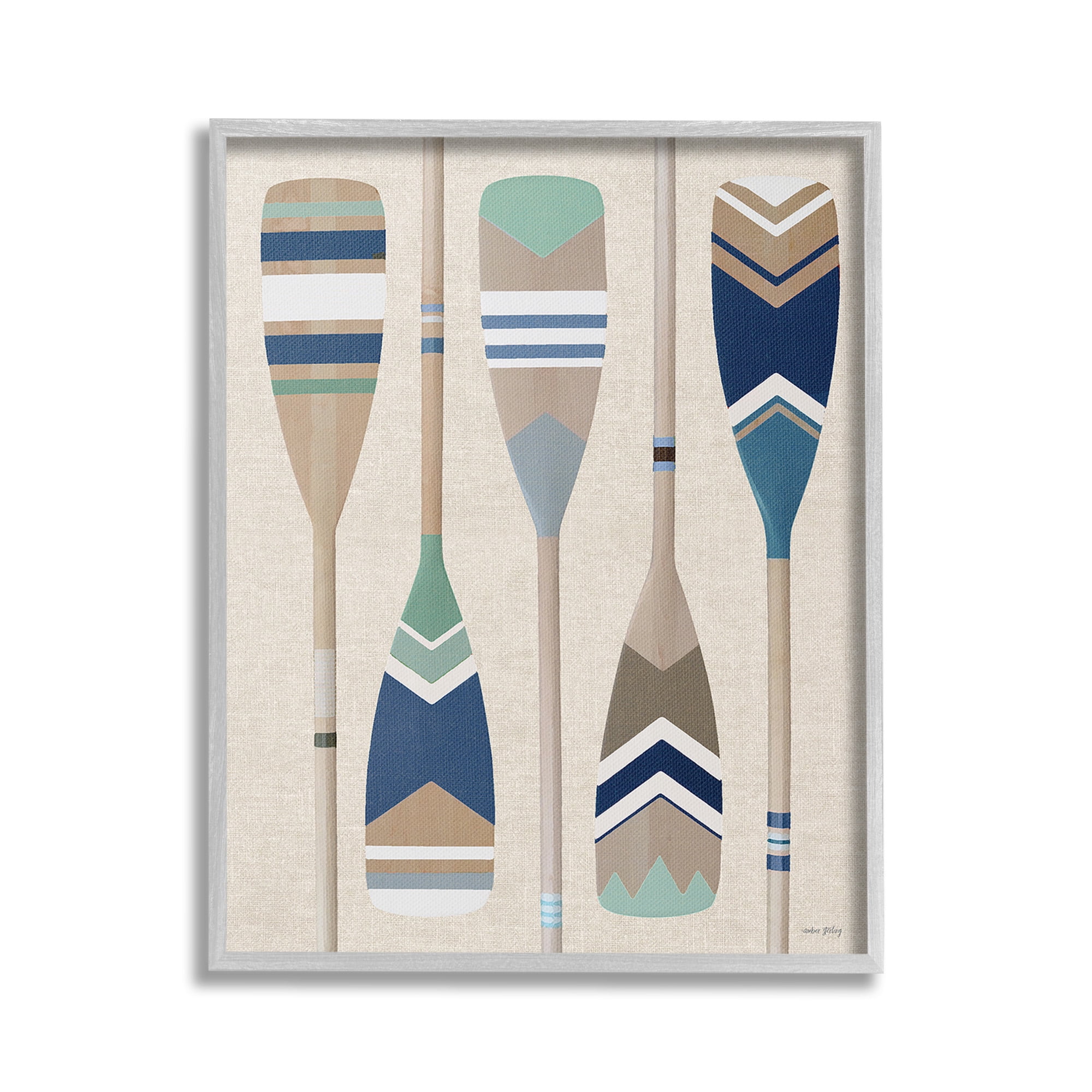 Stupell Industries Striped Boating Oars Nature Painting Gray Framed Art Print Wall Art, 24 x 30