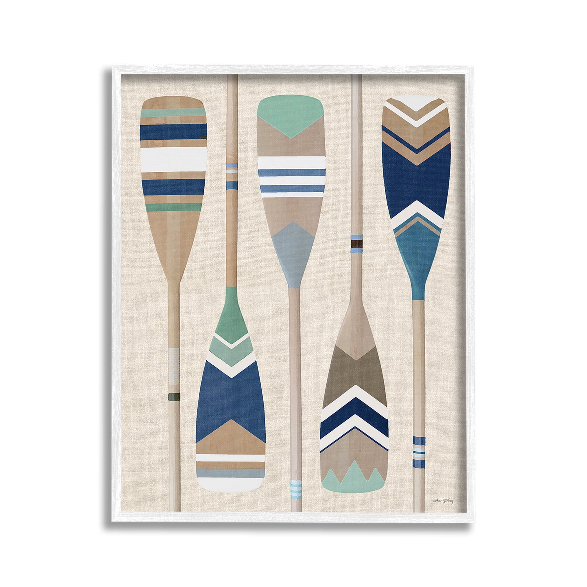 Stupell Industries Striped Boating Oars Nature Painting White Framed Art Print Wall Art, 11 x 14