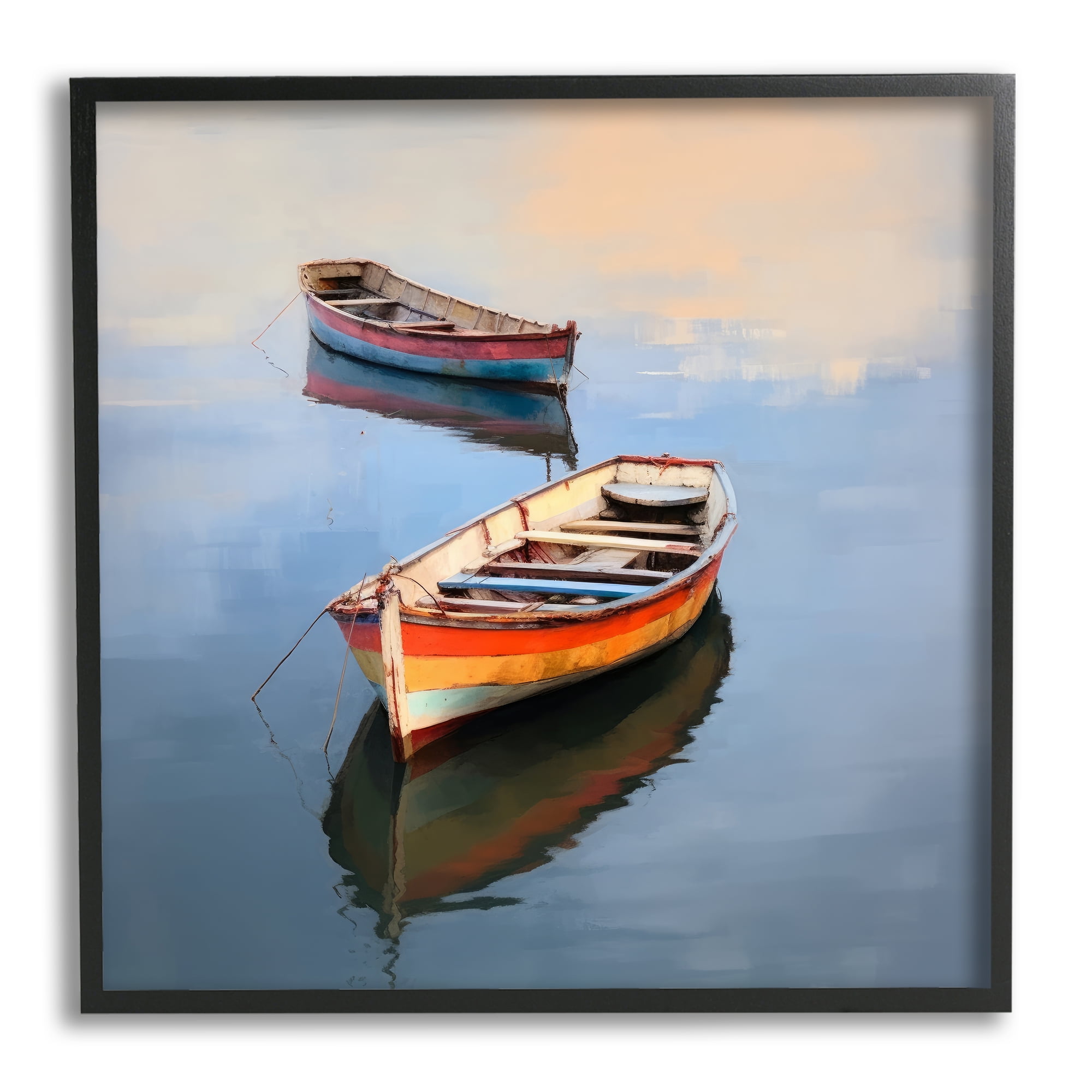 Stupell Industries Striped Boats in Lake Transportation Painting Black Framed Art Print Wall Art, 12 x 12