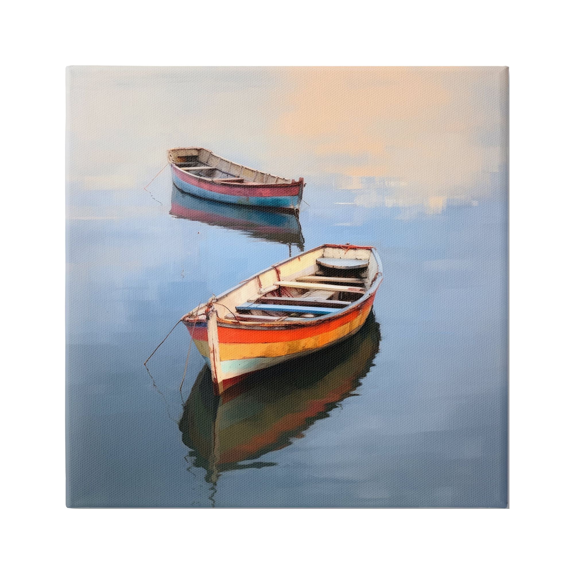 Stupell Industries Striped Boats in Lake Transportation Painting Gallery Wrapped Canvas Art Print Wall Art, 30 x 30
