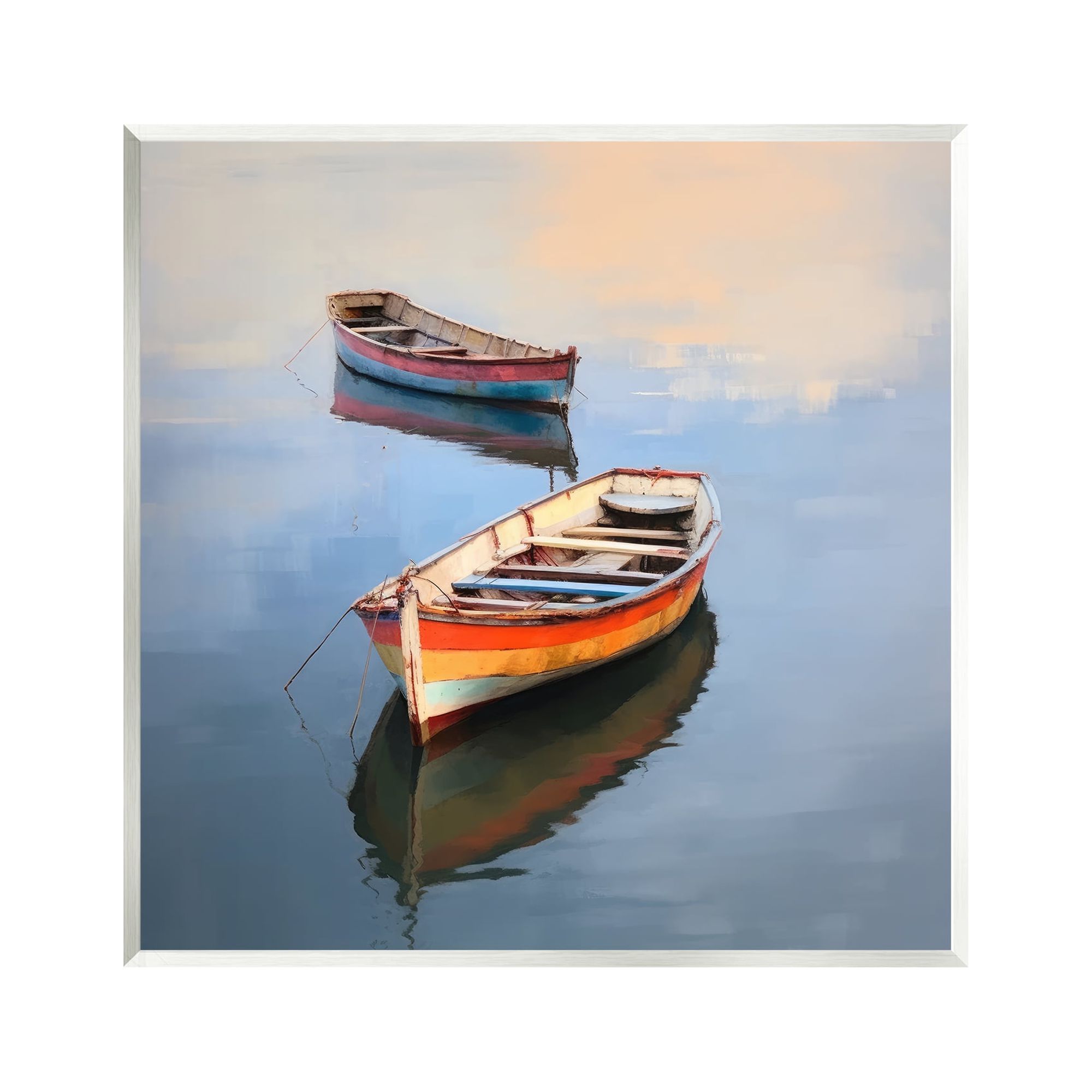 Stupell Industries Striped Boats in Lake Transportation Painting Unframed Art Print Wall Art, 12 x 12
